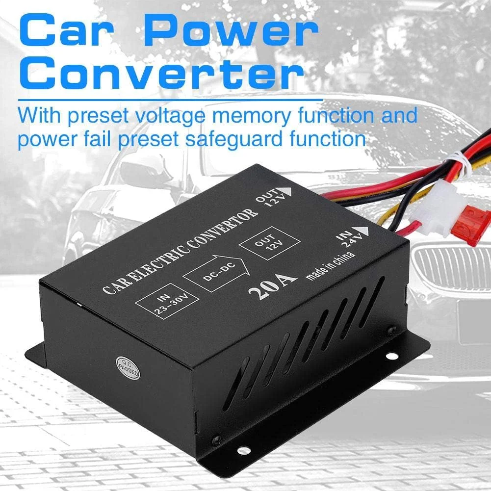 مبدل برق DC 24 ولت به 12 ولت برای خودرو و کامیون، اینورتر کاهنده ولتاژ (20 آمپر / 240 وات) مبدل برق DC 24 ولت به 12 ولت برای خودرو و کامیون، اینورتر کاهنده ولتاژ (20 آمپر / 240 وات)