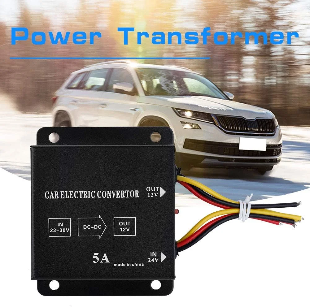 مبدل برق DC 24 ولت به 12 ولت برای خودرو و کامیون، اینورتر کاهنده ولتاژ کاهنده (5 آمپر / 60 وات) مبدل برق DC 24 ولت به 12 ولت برای خودرو و کامیون، اینورتر کاهنده ولتاژ کاهنده (5 آمپر / 60 وات)