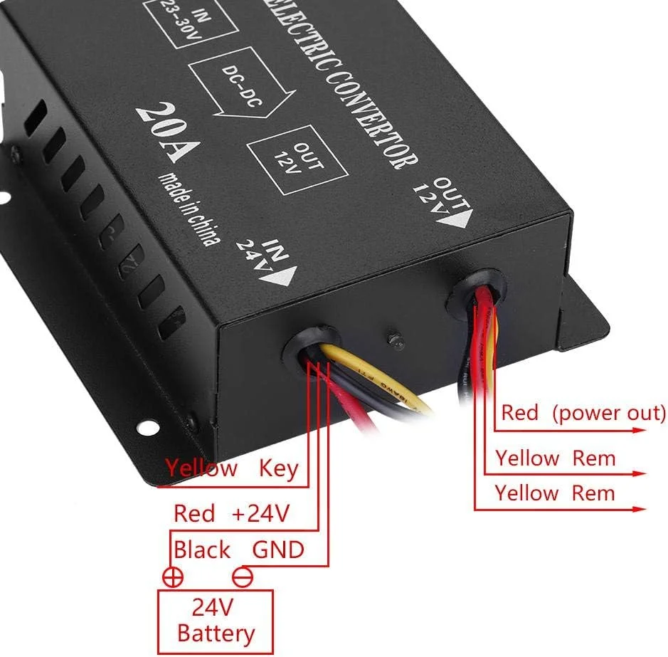 مبدل برق DC 24 ولت به 12 ولت برای خودرو و کامیون، اینورتر کاهنده ولتاژ (20 آمپر / 240 وات) مبدل برق DC 24 ولت به 12 ولت برای خودرو و کامیون، اینورتر کاهنده ولتاژ (20 آمپر / 240 وات)