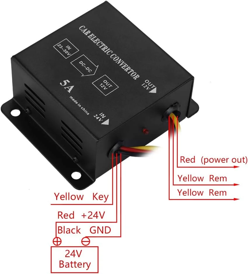 مبدل برق DC 24 ولت به 12 ولت برای خودرو و کامیون، اینورتر کاهنده ولتاژ کاهنده (5 آمپر / 60 وات) مبدل برق DC 24 ولت به 12 ولت برای خودرو و کامیون، اینورتر کاهنده ولتاژ کاهنده (5 آمپر / 60 وات)