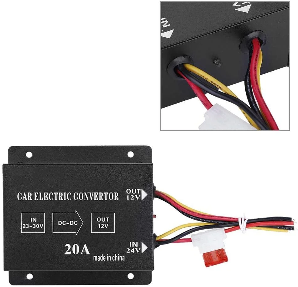 مبدل برق DC 24 ولت به 12 ولت برای خودرو و کامیون، اینورتر کاهنده ولتاژ (20 آمپر / 240 وات) مبدل برق DC 24 ولت به 12 ولت برای خودرو و کامیون، اینورتر کاهنده ولتاژ (20 آمپر / 240 وات)