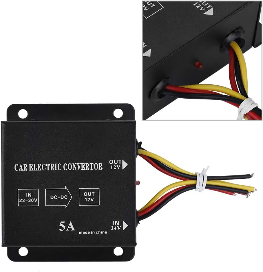 مبدل برق DC 24 ولت به 12 ولت برای خودرو و کامیون، اینورتر کاهنده ولتاژ کاهنده (5 آمپر / 60 وات) مبدل برق DC 24 ولت به 12 ولت برای خودرو و کامیون، اینورتر کاهنده ولتاژ کاهنده (5 آمپر / 60 وات)