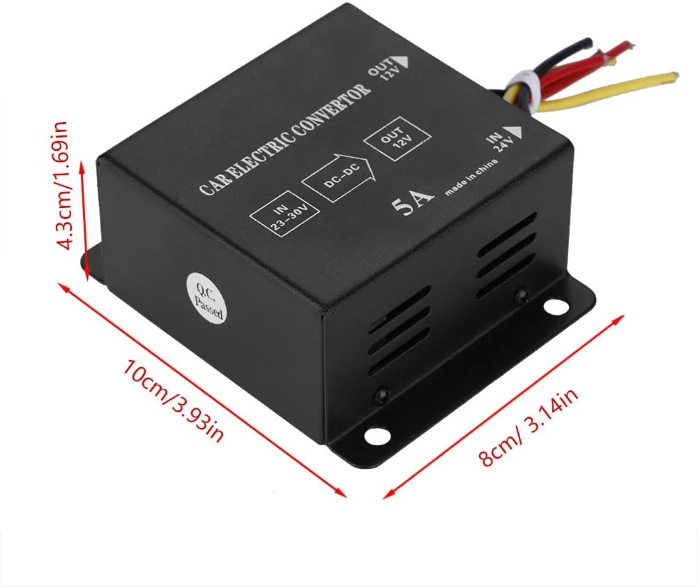 مبدل برق DC 24 ولت به 12 ولت برای خودرو و کامیون، اینورتر کاهنده ولتاژ کاهنده (5 آمپر / 60 وات) مبدل برق DC 24 ولت به 12 ولت برای خودرو و کامیون، اینورتر کاهنده ولتاژ کاهنده (5 آمپر / 60 وات)