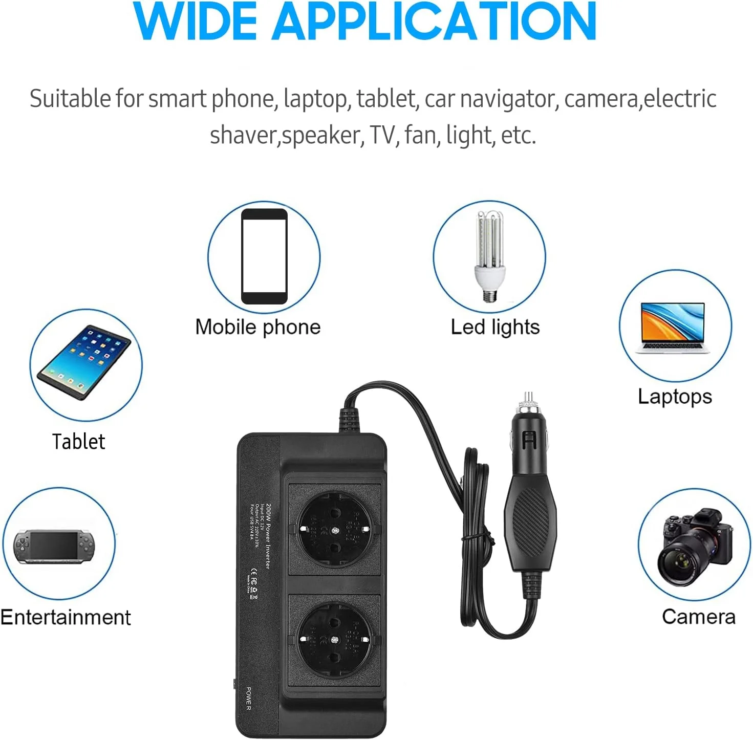 اینورتر برق خودرو 200 وات Labymos، مبدل DC به AC 220V با 2 پریز AC و 4 پورت USB، محافظت ایمن روشن/خاموش، آداپتور شارژر قابل حمل خودرو برای تلفن، لپ تاپ، چراغ های برقی، فن ها اینورتر برق خودرو 200 وات Labymos، مبدل DC به AC 220V با 2 پریز AC و 4 پورت USB، محافظت ایمن روشن/خاموش، آداپتور شارژر قابل حمل خودرو برای تلفن، لپ تاپ، چراغ های برقی، فن ها
