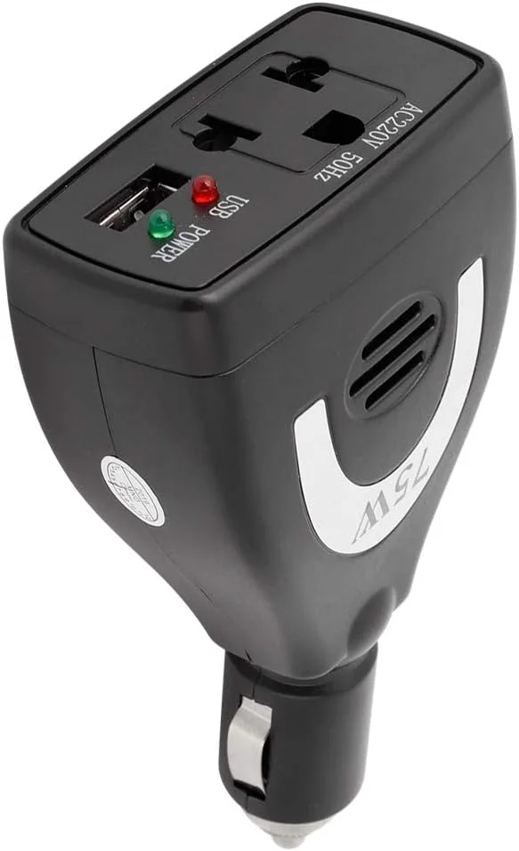 مبدل برق خودرو 75 وات 12 ولت به 220 ولت با شارژر USB برای موبایل، MP3، پنکه و لوازم برقی قابل حمل
