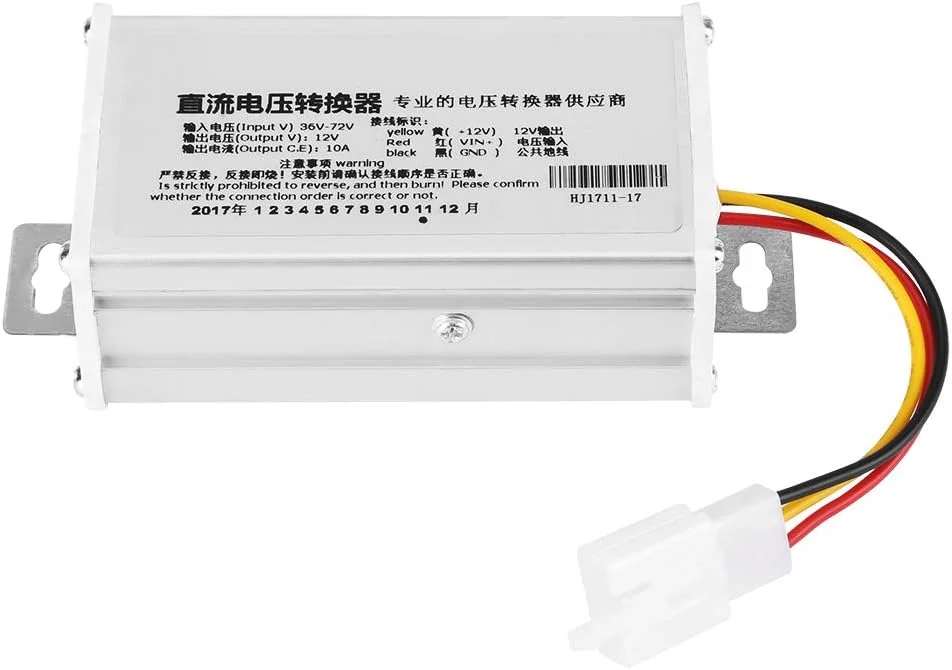 مبدل DC 36V-72V به 12V برای وسایل نقلیه الکتریکی 10A 120W با فرکانس بالا، ترانسفورماتور ولتاژ برای اسکوتر برقی LED