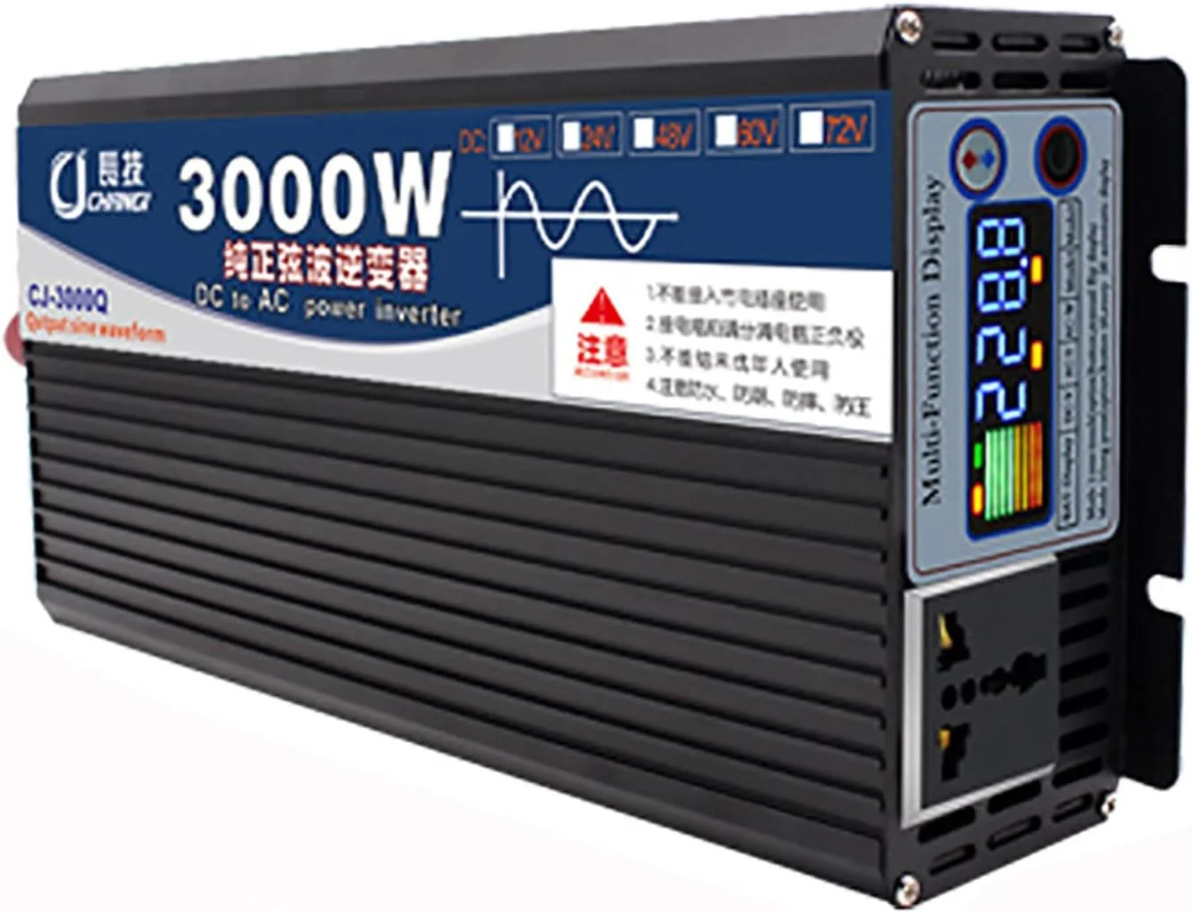 اینورتر موج سینوسی خالص خودرو LJZLJZ، 12V/24V/48V/60V به 220V، 3000W 4000W 5000W، برای یخچال، کولر گازی 1.5P، فریزر، پمپ آب کوچک، ابزار برقی، 3000W-60V
