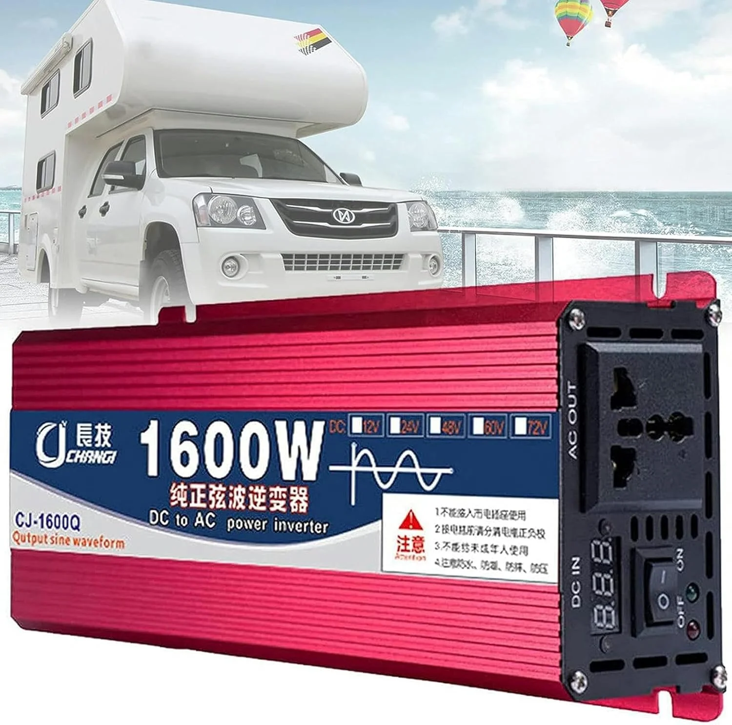 اینورتر برق موج سینوسی خالص XENITE 12V 24V DC به 110V 220V AC اینورتر خودرو 2200W حداکثر شارژر مبدل خودرو با نمایشگر LED، برای روشنایی، کامپیوتر، تلویزیون، پنکه برقی، 1600W-12Vto220V