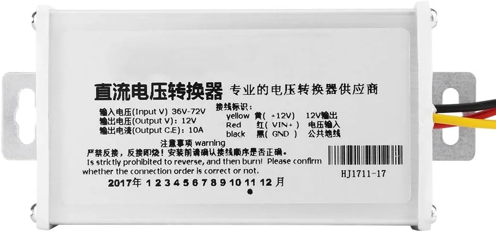 مبدل DC 36V-72V به 12V برای وسایل نقلیه الکتریکی 10A 120W با فرکانس بالا، ترانسفورماتور ولتاژ برای اسکوتر برقی LED مبدل DC 36V-72V به 12V برای وسایل نقلیه الکتریکی 10A 120W با فرکانس بالا، ترانسفورماتور ولتاژ برای اسکوتر برقی LED