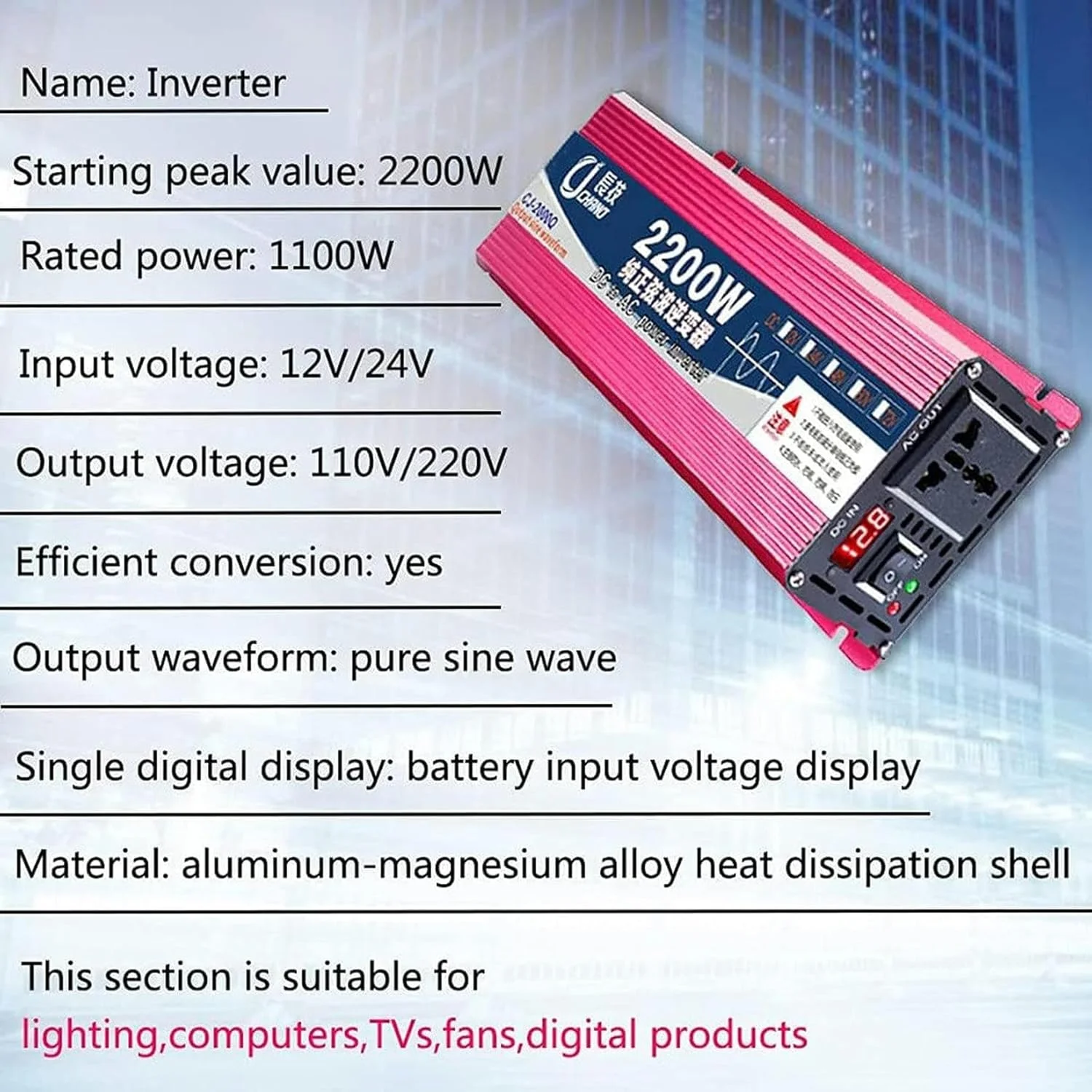 اینورتر برق موج سینوسی خالص XENITE 12V 24V DC به 110V 220V AC اینورتر خودرو 2200W حداکثر شارژر مبدل خودرو با نمایشگر LED، برای روشنایی، کامپیوتر، تلویزیون، پنکه برقی، 1600W-12Vto220V اینورتر برق موج سینوسی خالص XENITE 12V 24V DC به 110V 220V AC اینورتر خودرو 2200W حداکثر شارژر مبدل خودرو با نمایشگر LED، برای روشنایی، کامپیوتر، تلویزیون، پنکه برقی، 1600W-12Vto220V