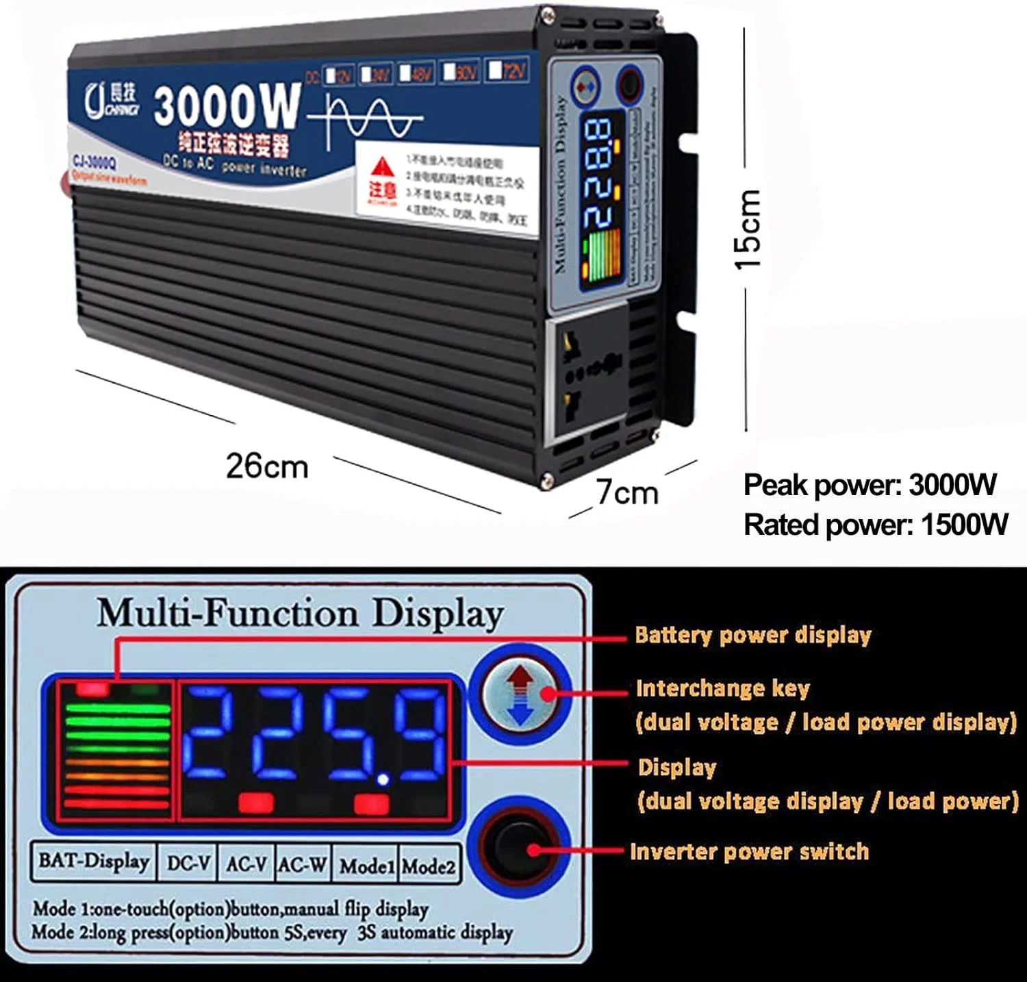اینورتر موج سینوسی خالص خودرو LJZLJZ، 12V/24V/48V/60V به 220V، 3000W 4000W 5000W، برای یخچال، کولر گازی 1.5P، فریزر، پمپ آب کوچک، ابزار برقی، 3000W-60V اینورتر موج سینوسی خالص خودرو LJZLJZ، 12V/24V/48V/60V به 220V، 3000W 4000W 5000W، برای یخچال، کولر گازی 1.5P، فریزر، پمپ آب کوچک، ابزار برقی، 3000W-60V