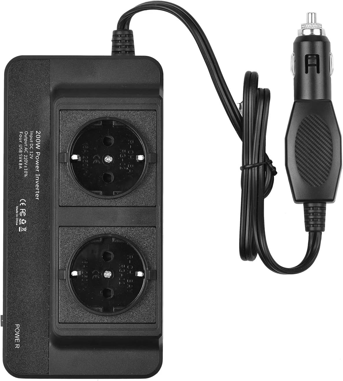 اینورتر برق خودرو 200 وات Labymos، مبدل DC به AC 220 ولت با 2 پریز AC و 4 پورت USB، محافظت ایمن روشن/خاموش، آداپتور شارژر قابل حمل خودرو برای تلفن، لپ تاپ، چراغ های برقی، فن ها