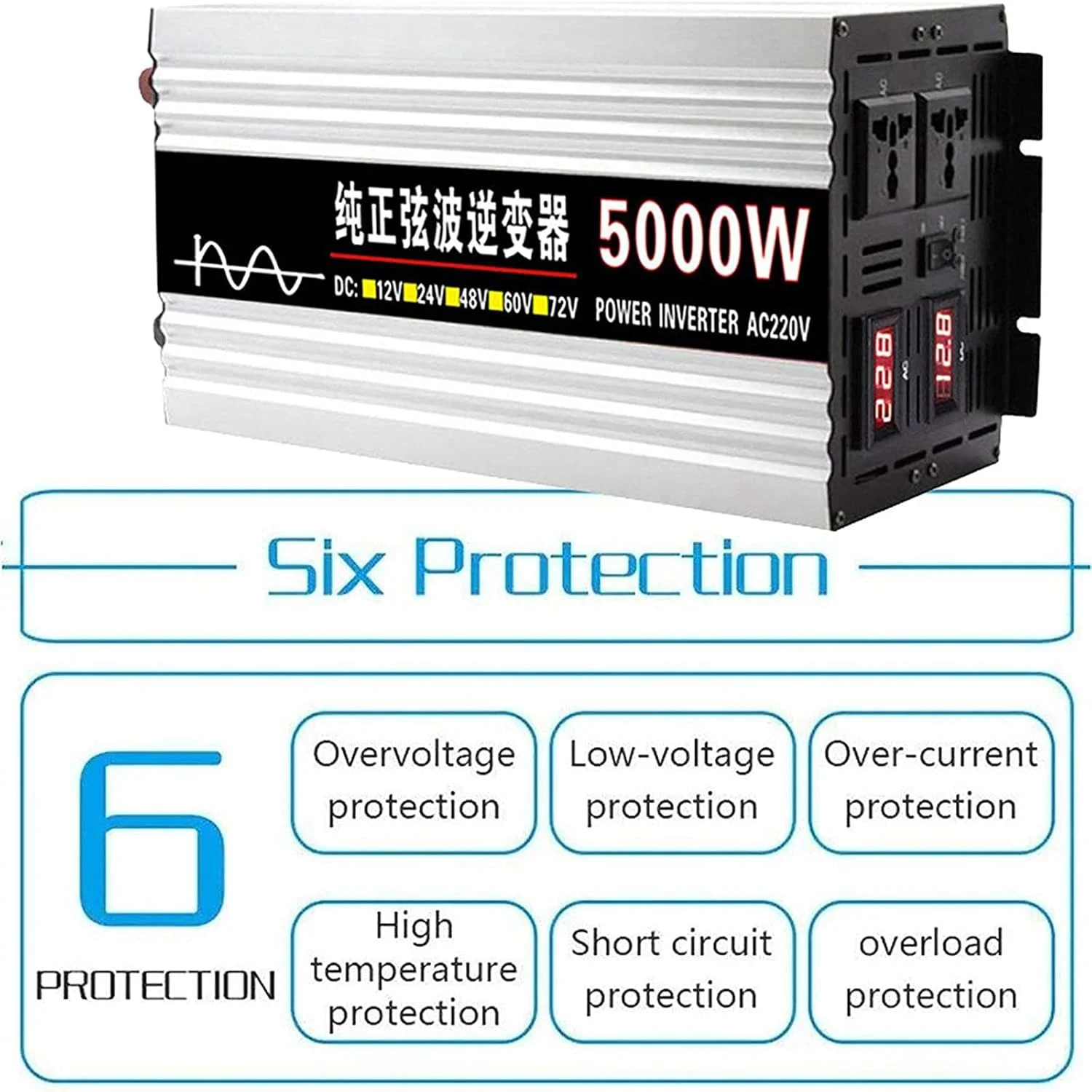 اینورتر موج سینوسی خالص با توان بالا، مبدل برق خودرو الکتریکی RV، 5000W/6000W/8000W، 12V/24V/48V/60V، 8 نوع حفاظت ایمنی، LCD هوشمند، 5000W-48V اینورتر موج سینوسی خالص با توان بالا، مبدل برق خودرو الکتریکی RV، 5000W/6000W/8000W، 12V/24V/48V/60V، 8 نوع حفاظت ایمنی، LCD هوشمند، 5000W-48V