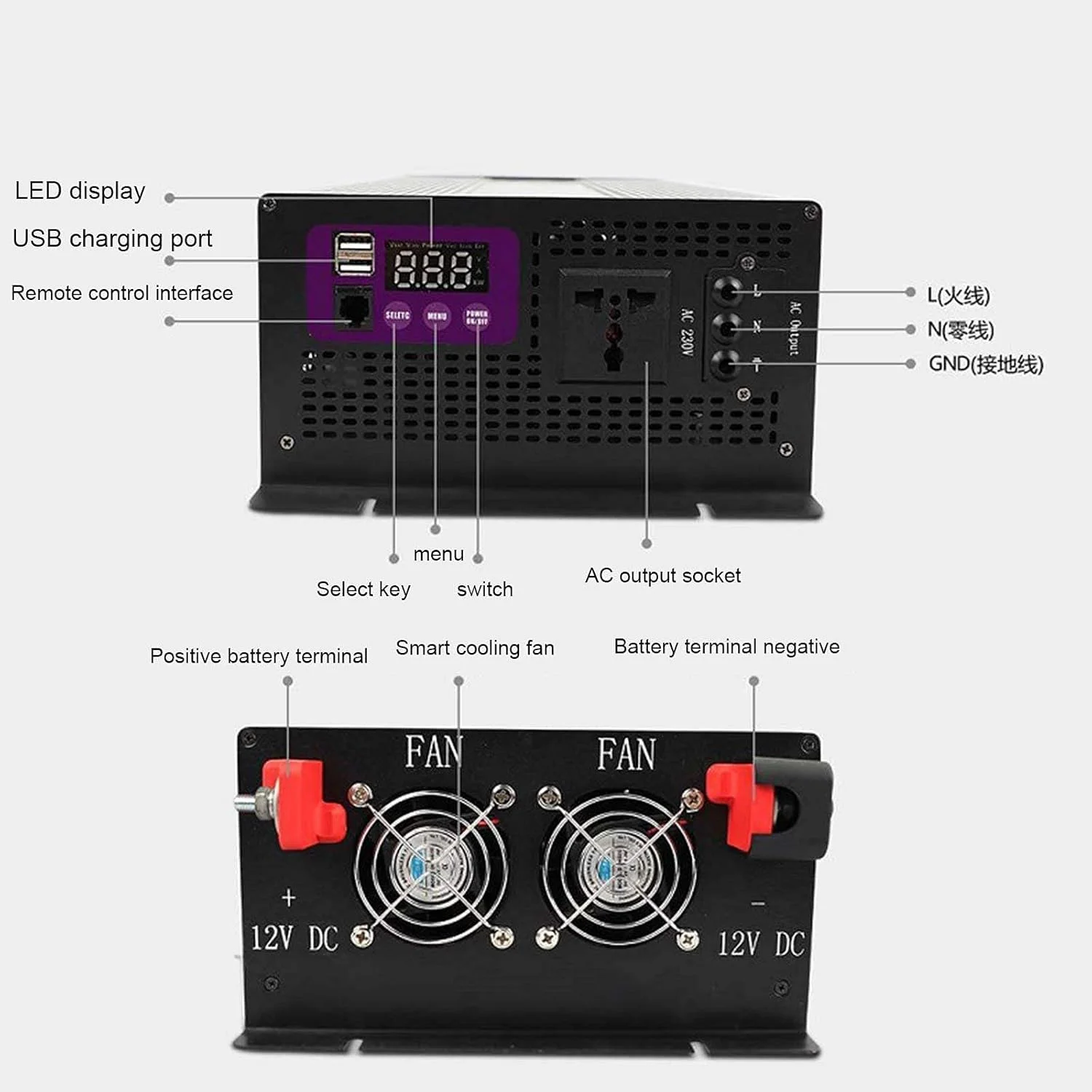 اینورتر برق موج سینوسی خالص SGSG 3000 وات - 6000 وات (اوج) DC 12V/24V به AC 110V / 220V، مبدل برق با صفحه نمایش LCD و USB دوگانه، برای لوازم برقی مختلف اینورتر برق موج سینوسی خالص SGSG 3000 وات - 6000 وات (اوج) DC 12V/24V به AC 110V / 220V، مبدل برق با صفحه نمایش LCD و USB دوگانه، برای لوازم برقی مختلف