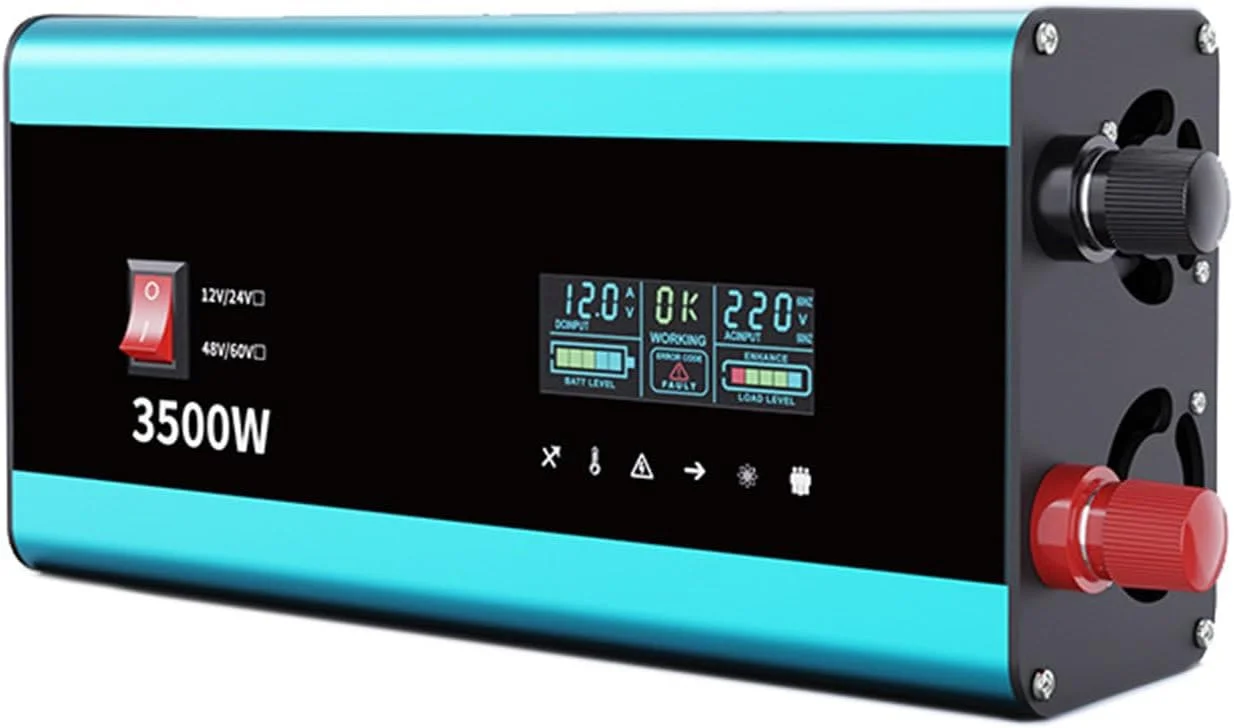 اینورتر خودرو مبدل برق وسیله نقلیه الکتریکی موج سینوسی خالص با نمایشگر دیجیتال LCD از 12V24V به 220V با مکانیزم محافظت چندگانه، 3500 وات - 12 ولت