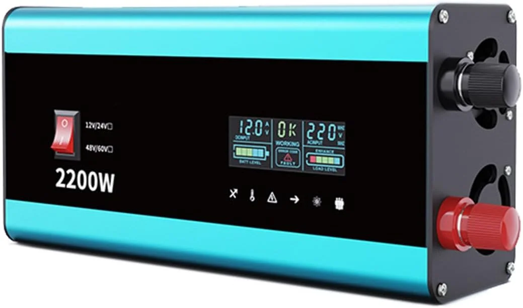 اینورتر خودرو مبدل برق خودرو نمایشگر دیجیتال LCD موج سینوسی خالص 12V24V به 220V با مکانیزم محافظت چندگانه، 2200 وات - 12 ولت