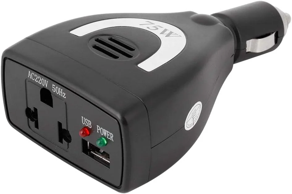 اینورتر برق خودرو کیمیس 75 وات 12 ولت به 220 ولت با آداپتور USB برای تلفن همراه، MP3، فن، لوازم برقی قابل حمل اینورتر برق خودرو کیمیس 75 وات 12 ولت به 220 ولت با آداپتور USB برای تلفن همراه، MP3، فن، لوازم برقی قابل حمل