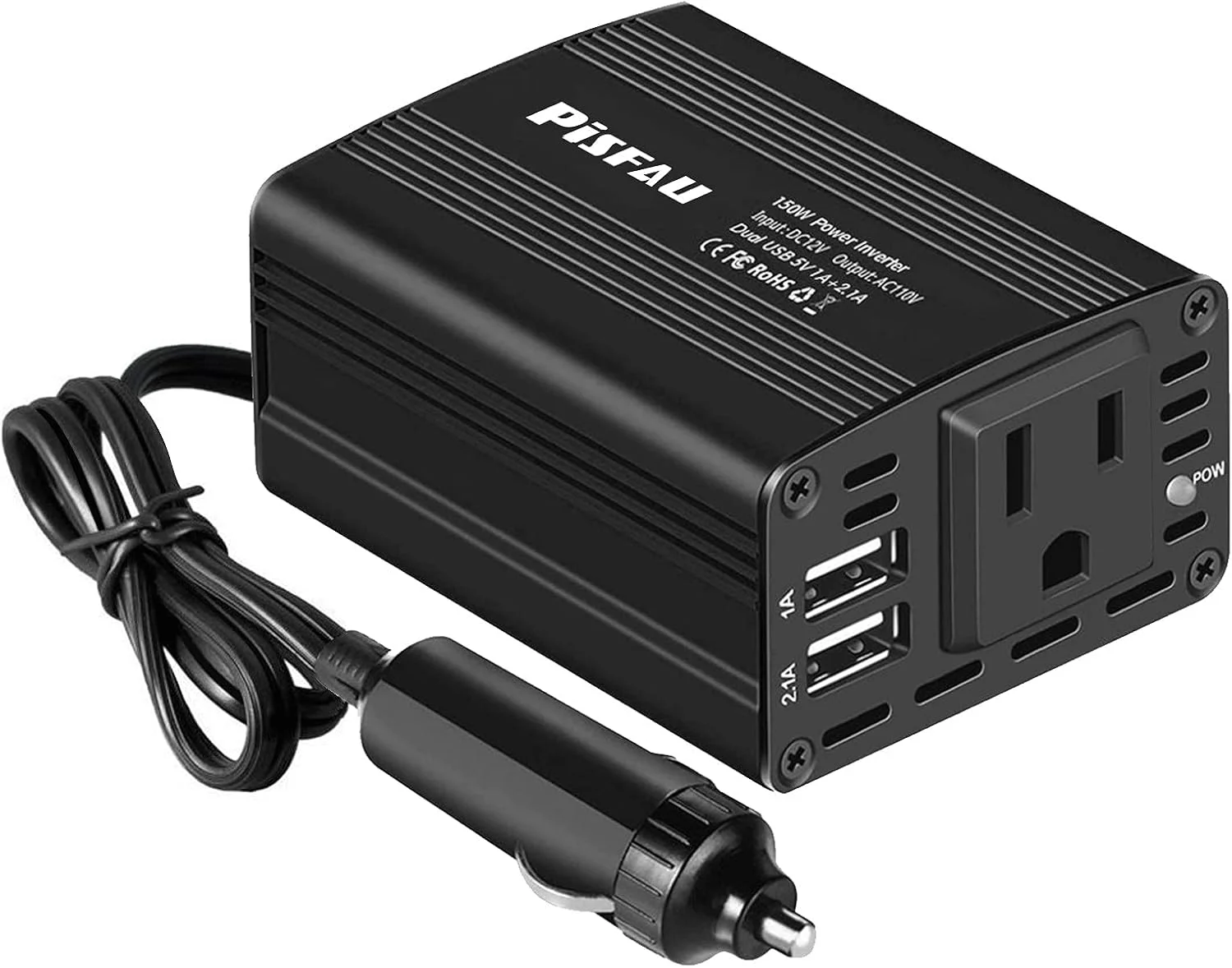 اینورتر برق 150 وات PiSFAU، مبدل 12 ولت DC به 110 ولت AC، آداپتور پریز خودرو با شارژر دوگانه USB 3.1 آمپر AC برای لپ تاپ، مشکی (MT-MX150) اینورتر برق 150 وات PiSFAU، مبدل 12 ولت DC به 110 ولت AC، آداپتور پریز خودرو با شارژر دوگانه USB 3.1 آمپر AC برای لپ تاپ، مشکی (MT-MX150)