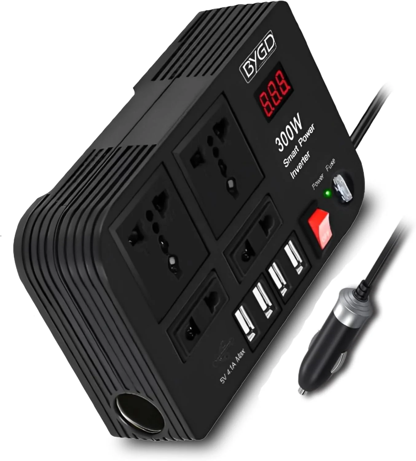 اینورتر برق خودرو 300 وات Utopian Lights - مبدل DC 12V به AC 220V با نمایشگر LED، 4 پورت USB، 4 خروجی شارژر، موج سینوسی خالص - شارژر قابل حمل برای اتومبیل، کامیون، RV