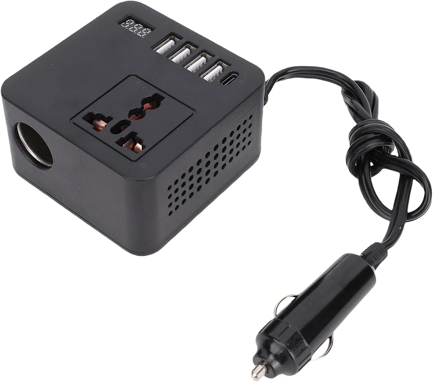 اینورتر برق خودرو Eujgoov 150W، شارژر مبدل اینورتر خودرو DC 12V 24V به AC 110V 220V با 4 پورت USB + 1 پورت Type C