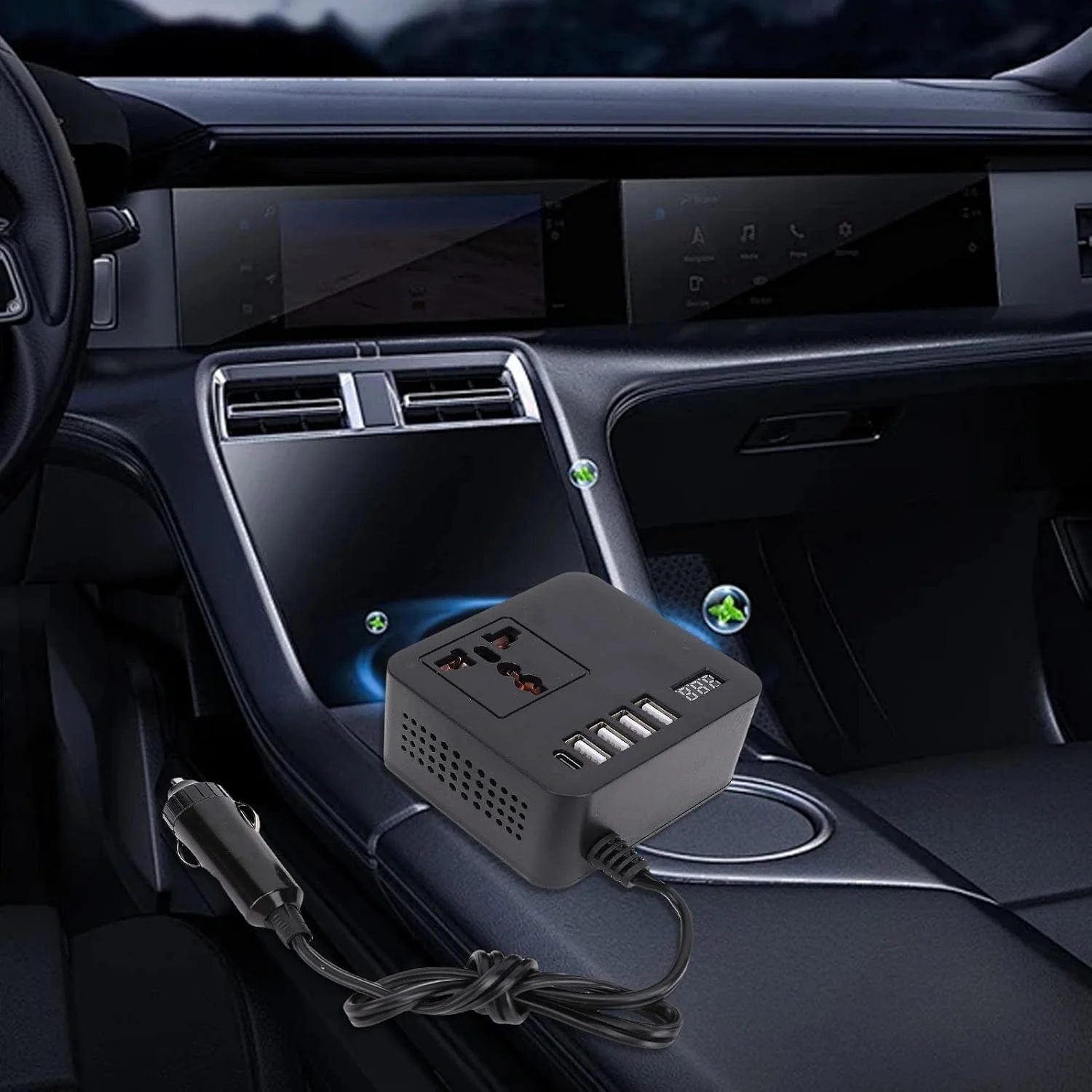 اینورتر برق خودرو Eujgoov 150W، شارژر مبدل اینورتر خودرو DC 12V 24V به AC 110V 220V با 4 پورت USB + 1 پورت Type C اینورتر برق خودرو Eujgoov 150W، شارژر مبدل اینورتر خودرو DC 12V 24V به AC 110V 220V با 4 پورت USB + 1 پورت Type C