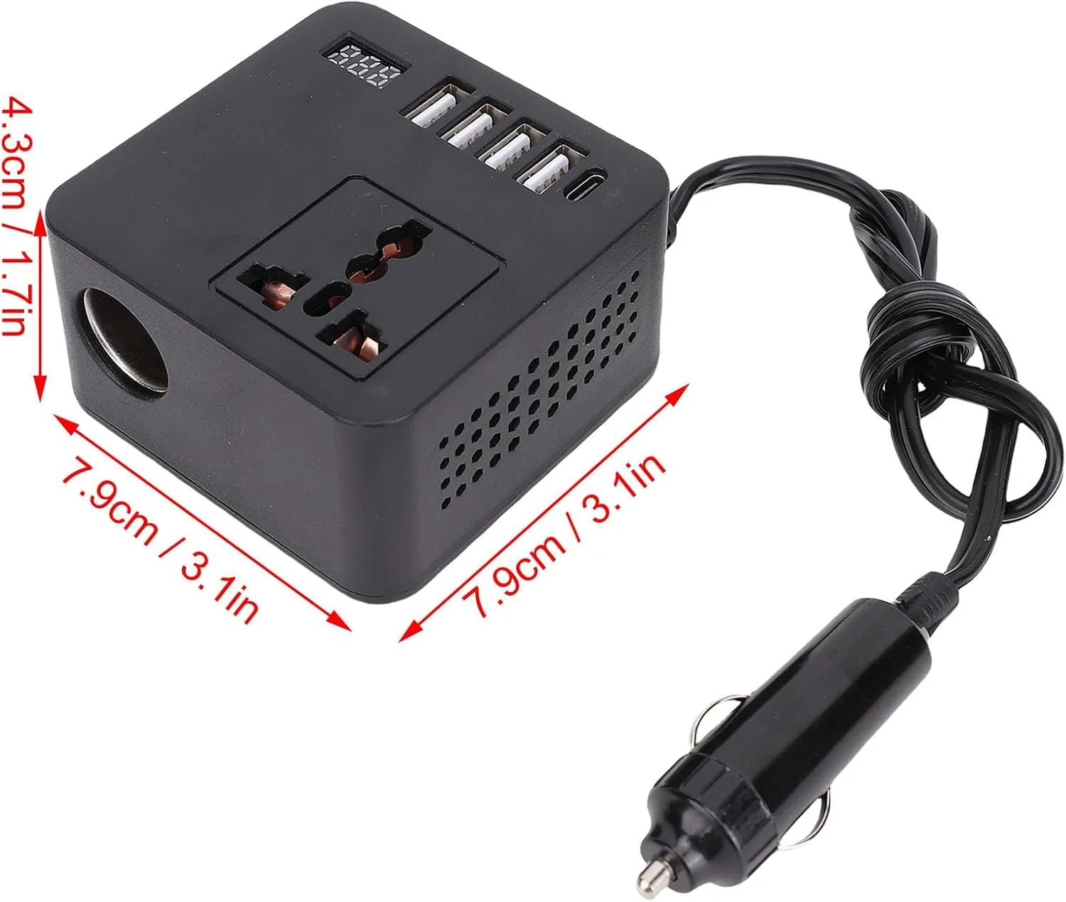 اینورتر برق خودرو Eujgoov 150W، شارژر مبدل اینورتر خودرو DC 12V 24V به AC 110V 220V با 4 پورت USB + 1 پورت Type C اینورتر برق خودرو Eujgoov 150W، شارژر مبدل اینورتر خودرو DC 12V 24V به AC 110V 220V با 4 پورت USB + 1 پورت Type C