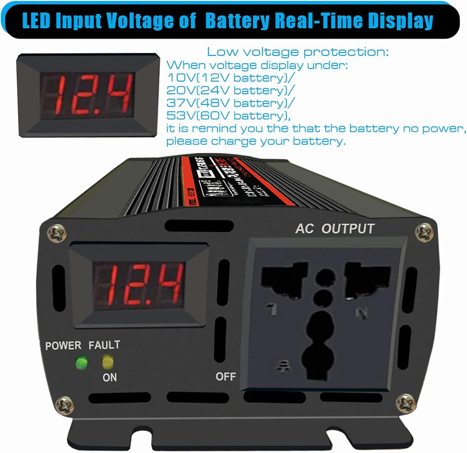 اینورتر موج سینوسی خالص ZILOOK 1000W-4000W، اینورتر خودرو DC 12V-60V به AC 220V، با پریز AC + نمایشگر LED، مسافرت، کمپینگ، خانه، 1000W-24V
