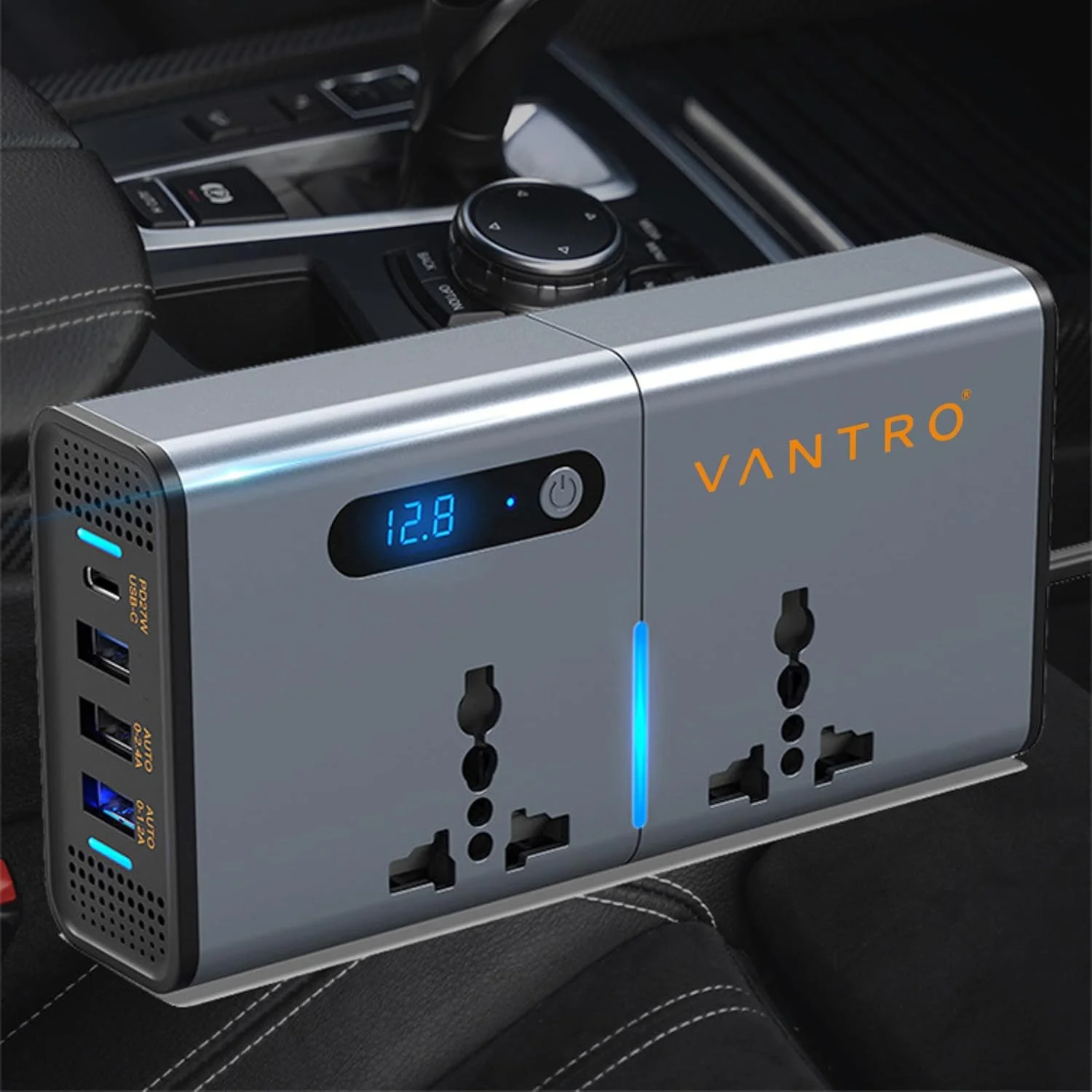 اینورتر برق خودرو 200 وات Vantro / شارژر لپ تاپ با 3 پورت USB (حداکثر 6.2 آمپر) و 1 پورت هوشمند USB نوع C (1*27WPD)، 2 خروجی AC جهانی و 12 ولت DC به 220 ولت AC با QC3.0 مدل P2 اینورتر برق خودرو 200 وات Vantro / شارژر لپ تاپ با 3 پورت USB (حداکثر 6.2 آمپر) و 1 پورت هوشمند USB نوع C (1*27WPD)، 2 خروجی AC جهانی و 12 ولت DC به 220 ولت AC با QC3.0 مدل P2