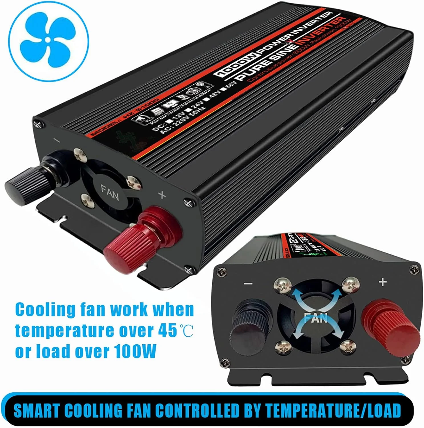 اینورتر موج سینوسی خالص ZILOOK 1000W-4000W، اینورتر خودرو DC 12V-60V به AC 220V، با پریز AC + نمایشگر LED، مسافرت، کمپینگ، خانه، 1000W-24V