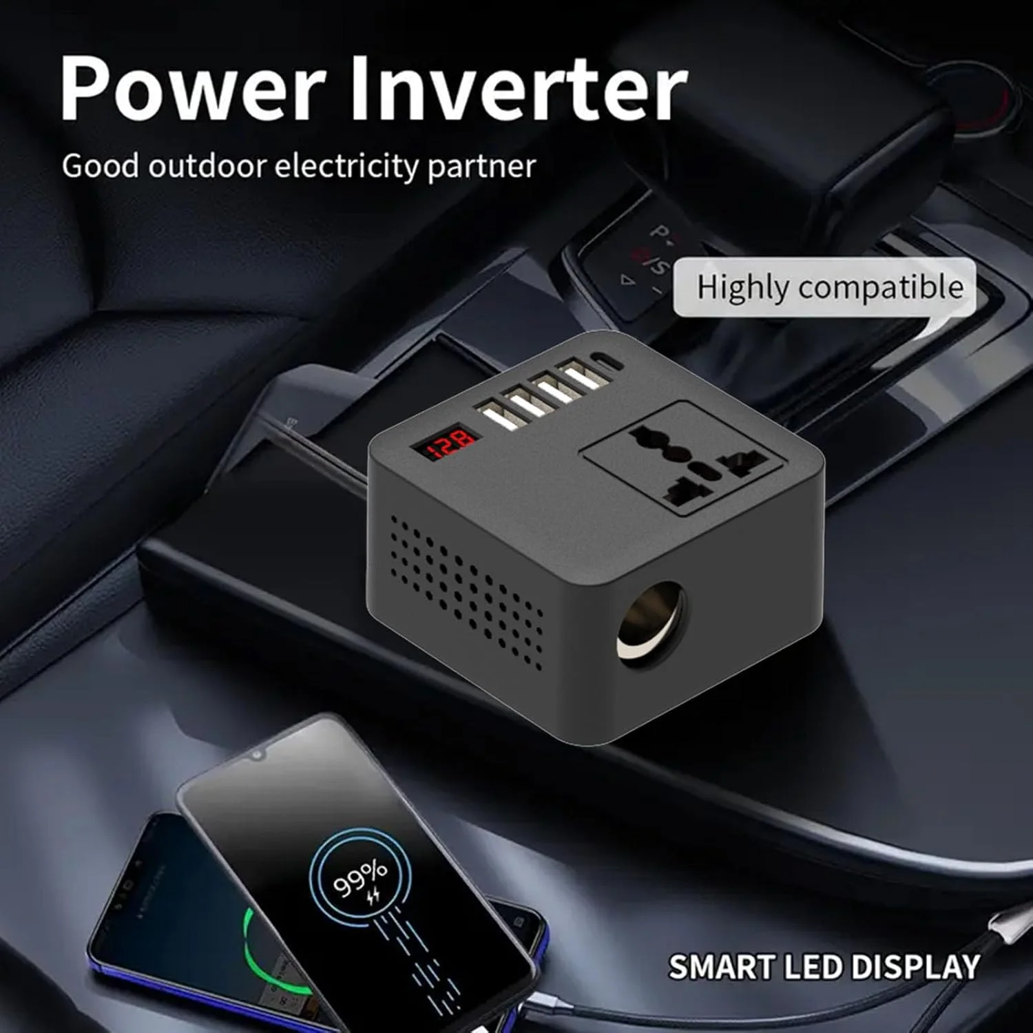 اینورتر برق خودرو Eujgoov 150W، شارژر مبدل اینورتر خودرو DC 12V 24V به AC 110V 220V با 4 پورت USB + 1 پورت Type C اینورتر برق خودرو Eujgoov 150W، شارژر مبدل اینورتر خودرو DC 12V 24V به AC 110V 220V با 4 پورت USB + 1 پورت Type C