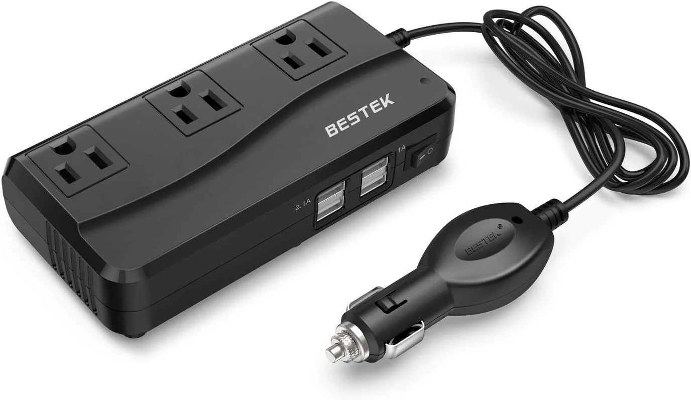 اینورتر برق 200 وات BESTEK، مبدل DC 12V به AC 110V با آداپتور USB 4 پورت 4.2 آمپر خودرو (مشکی)