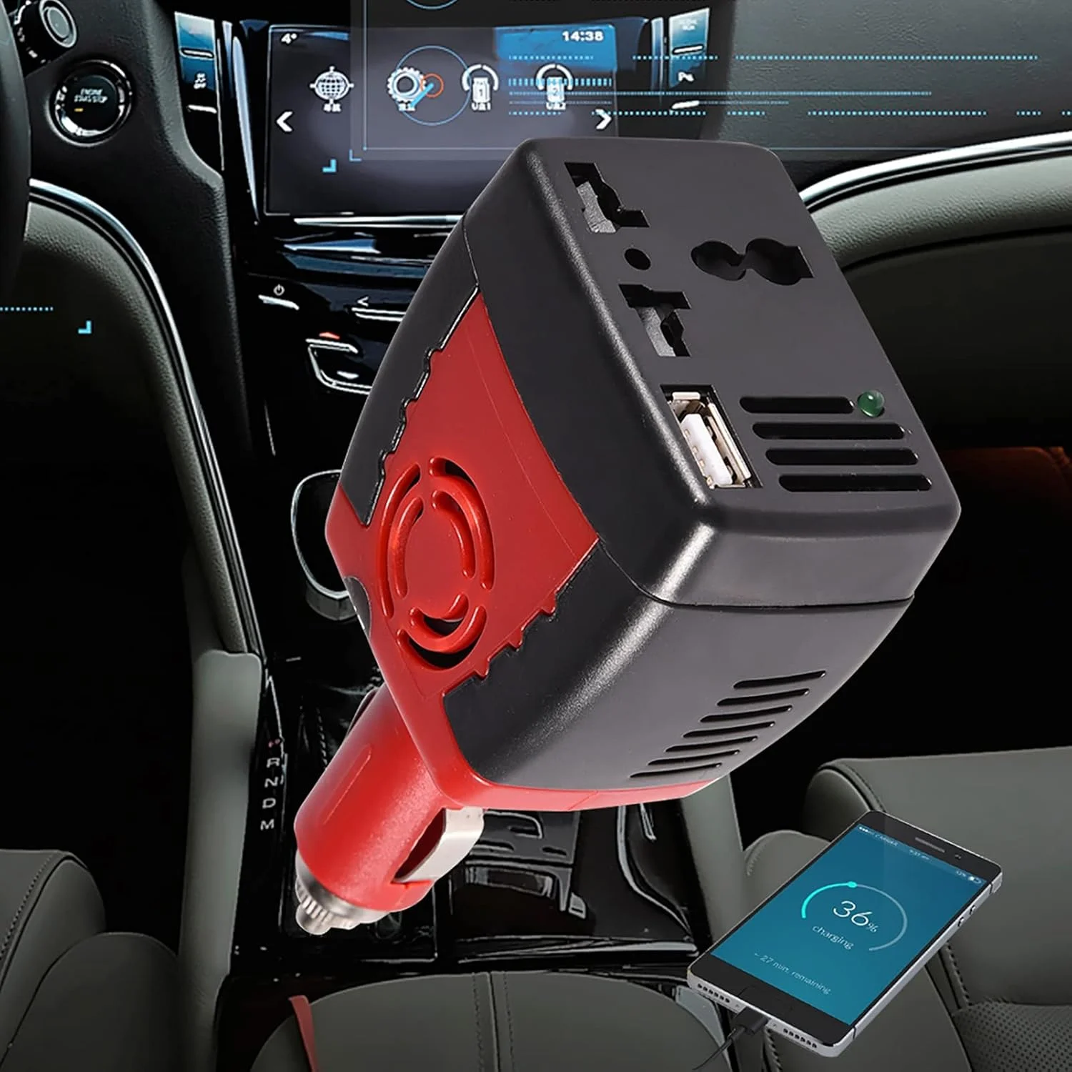 اینورتر مبدل خودرو Goshyda برای موبایل لپ تاپ 2.1 آمپر USB 150 وات DC 12 ولت به AC 220 ولت