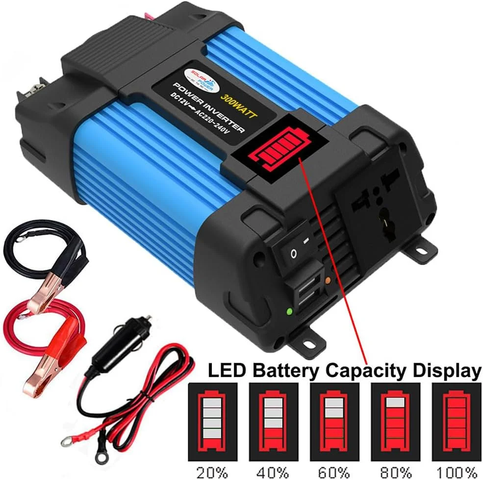 اینورتر موج سینوسی اصلاح شده Fawoonu 300W، مبدل برق خودرو به AC 220V با پنل خورشیدی 18 واتی و کنترلر شارژ خورشیدی 30 آمپری مناسب برای تلفن های همراه، کامپیوترها و لپ تاپ