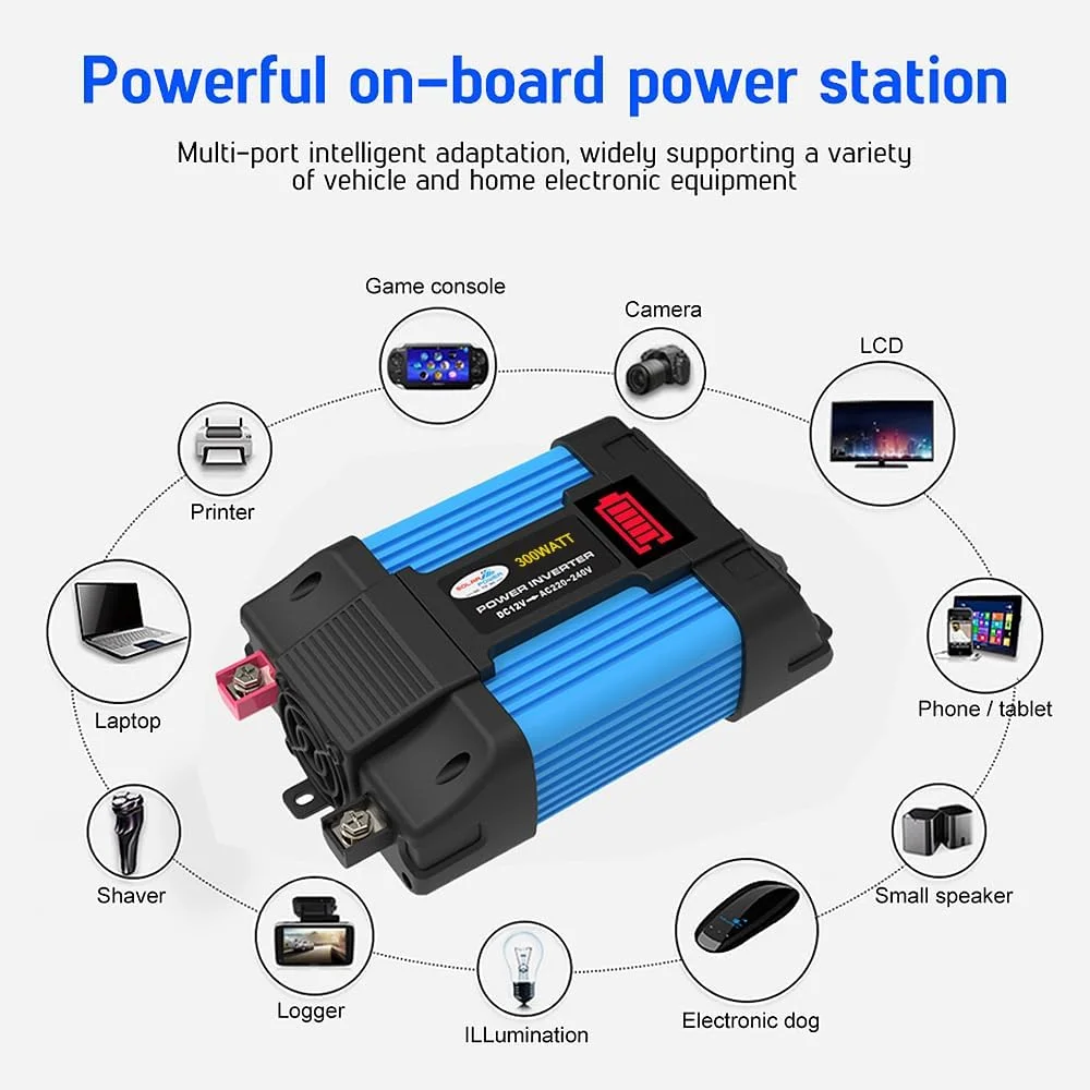 اینورتر موج سینوسی اصلاح شده Fawoonu 300W، مبدل برق خودرو به AC 220V با پنل خورشیدی 18 واتی و کنترلر شارژ خورشیدی 30 آمپری مناسب برای تلفن های همراه، کامپیوترها و لپ تاپ