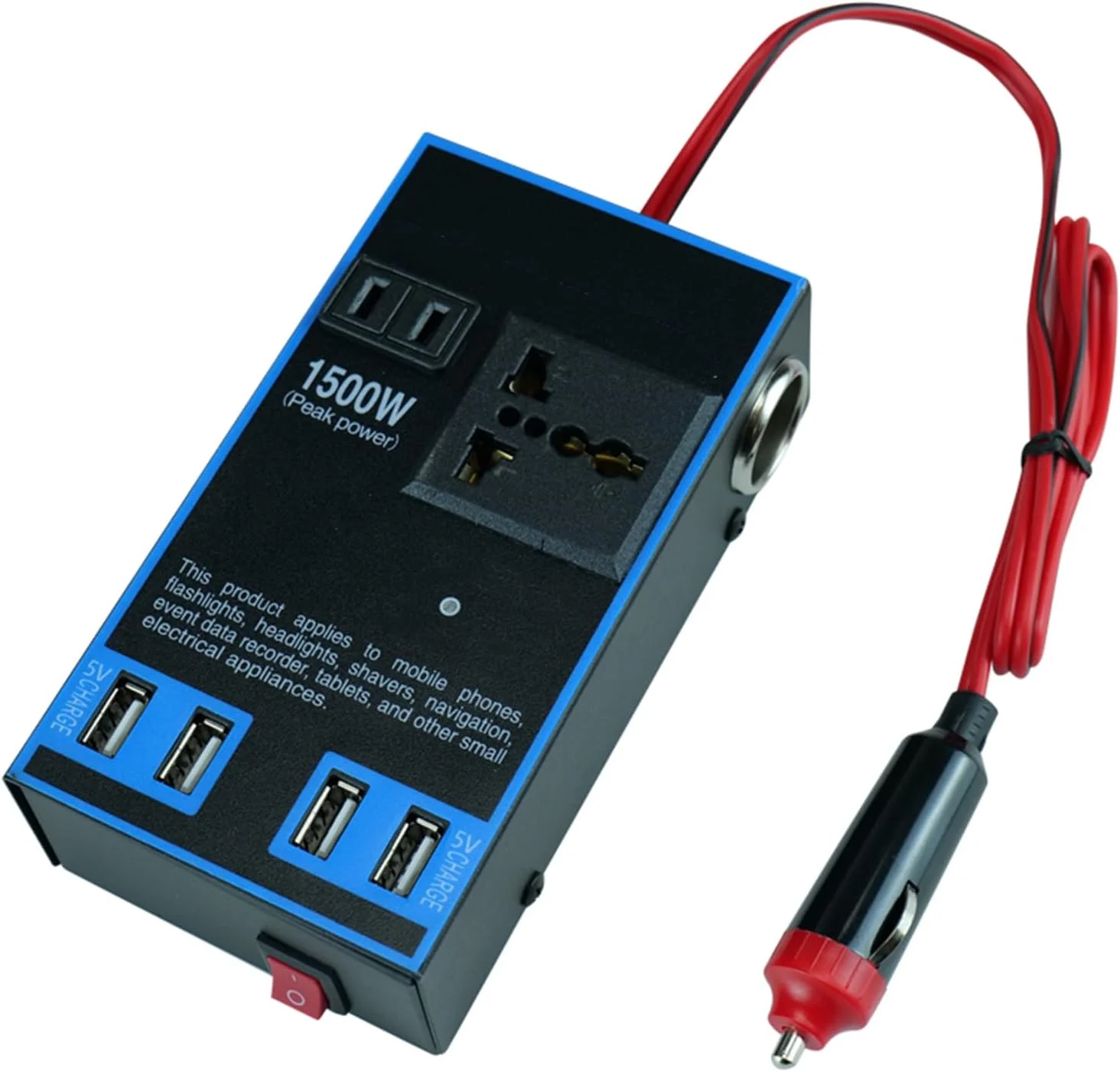 اینورتر برق خودرو Keenso 1500W، مبدل برق 12/24 ولت به 110/220 ولت 1500 وات با پورت های شارژ سریع، پریزهای AC، چند منظوره برای کامیون و خانه