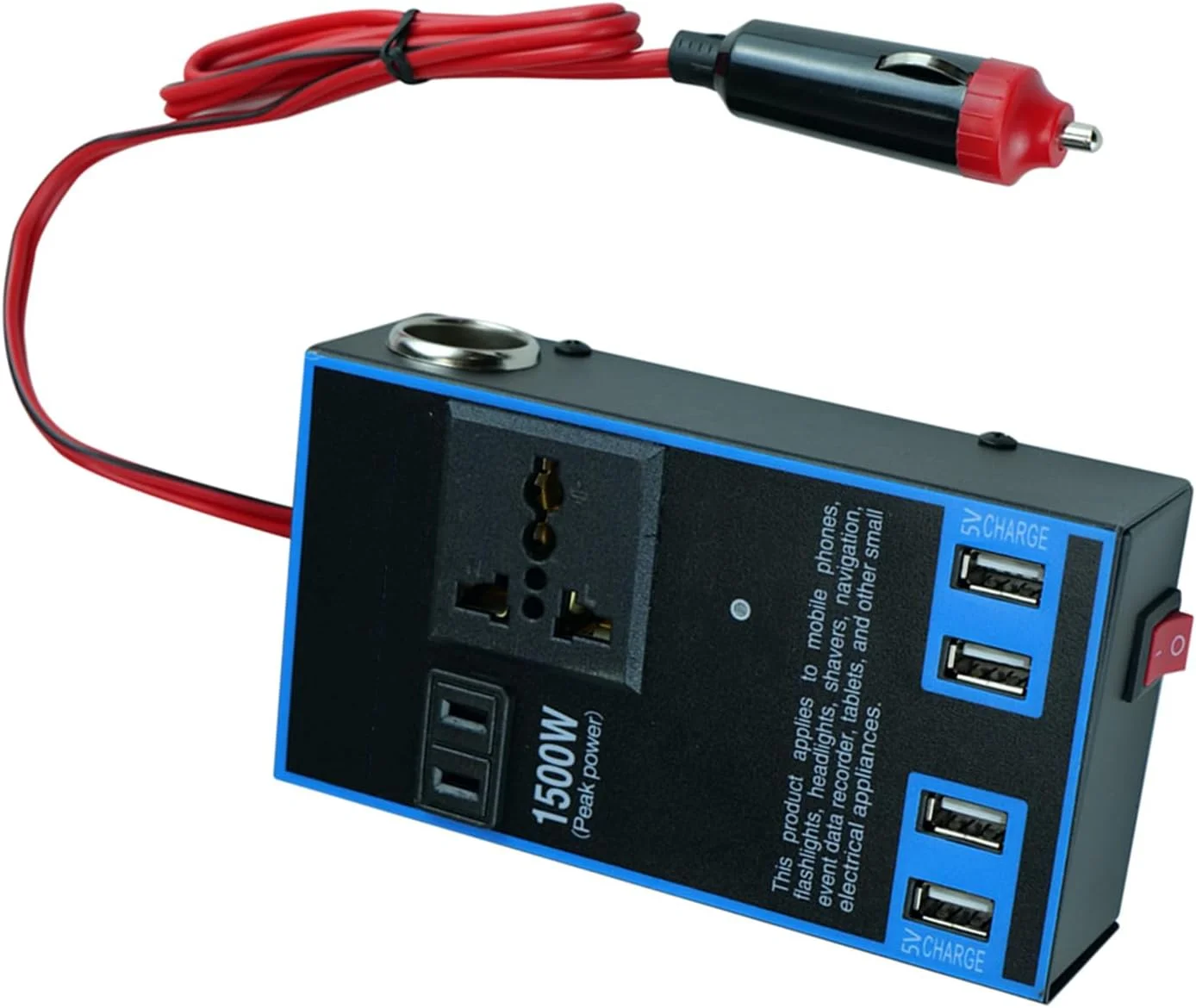 اینورتر برق خودرو Cryfokt 1500W، مبدل 12V 24V به 110V 220V، آداپتور چند منظوره خودرو 1500W با کنترل سوئیچ، برای مبدل برق خروجی کامیون خانگی، رابط های متعدد