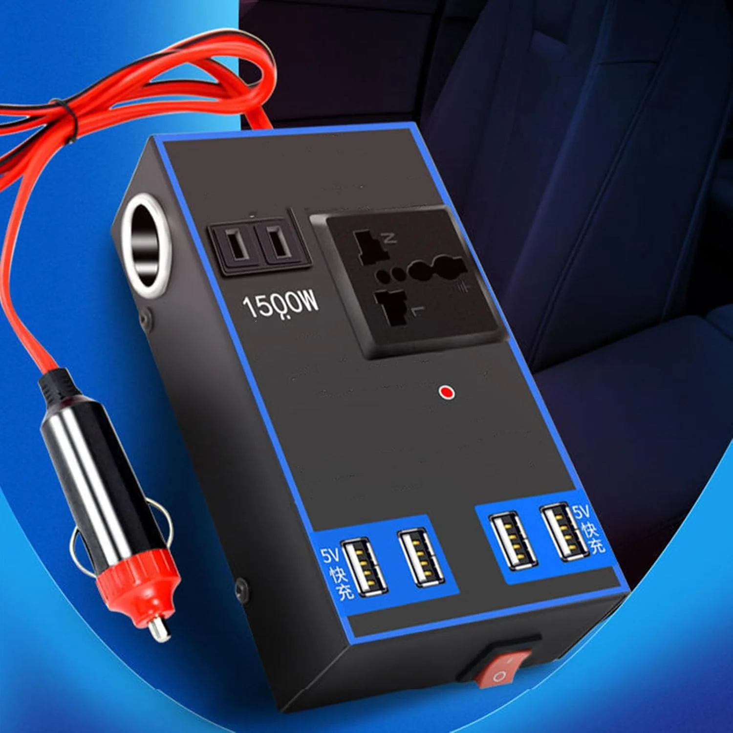 اینورتر برق خودرو Keenso 1500W، مبدل برق 12/24 ولت به 110/220 ولت 1500 وات با پورت های شارژ سریع، پریزهای AC، چند منظوره برای کامیون و خانه اینورتر برق خودرو Keenso 1500W، مبدل برق 12/24 ولت به 110/220 ولت 1500 وات با پورت های شارژ سریع، پریزهای AC، چند منظوره برای کامیون و خانه