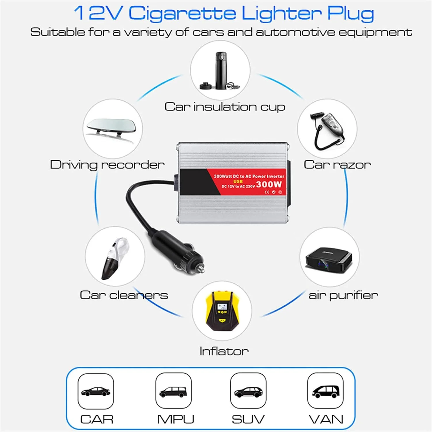 اینورتر برق خودرو DC 12V به AC 220V شارژر USB محافظت ولتاژ بالا 300W اینورتر برق خودرو برای تلفن همراه لامپ (مدل فندکی خودرو) اینورتر برق خودرو DC 12V به AC 220V شارژر USB محافظت ولتاژ بالا 300W اینورتر برق خودرو برای تلفن همراه لامپ (مدل فندکی خودرو)