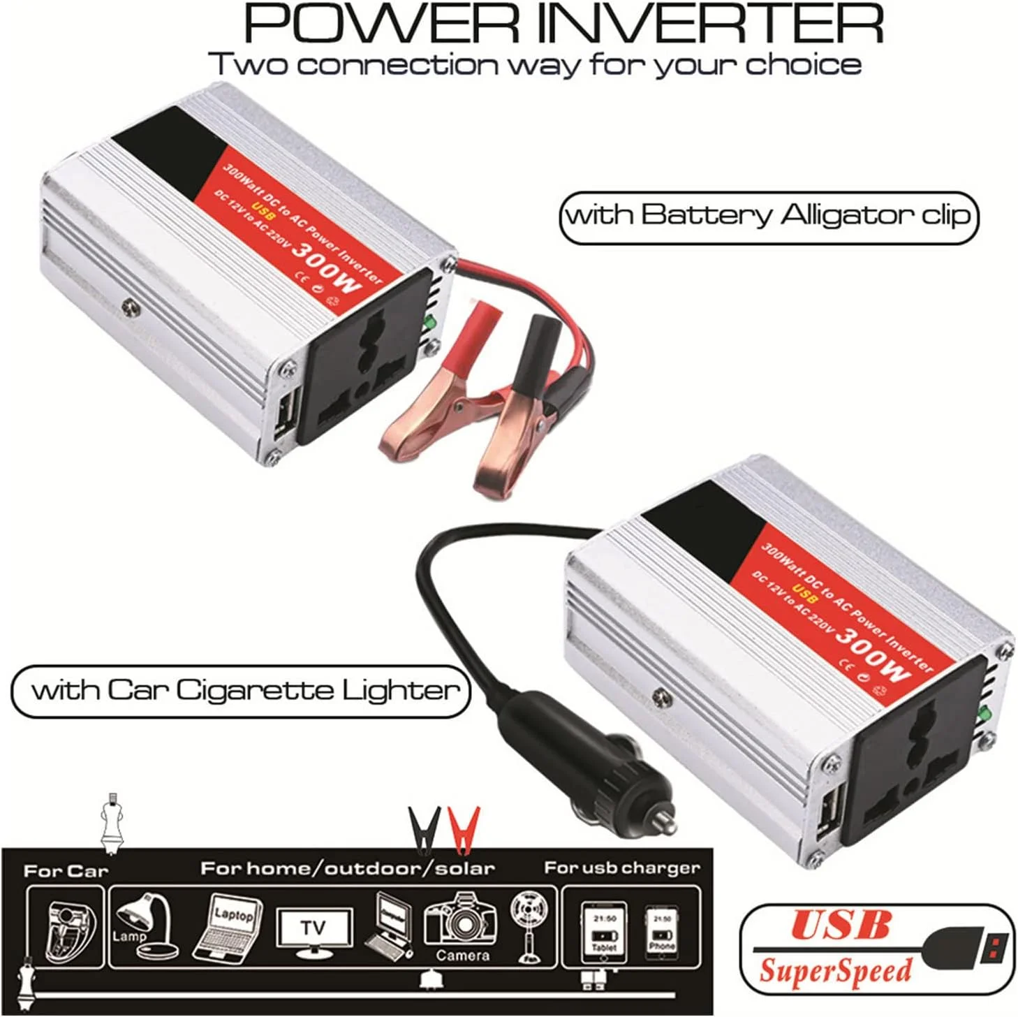 اینورتر برق خودرو DC 12V به AC 220V شارژر USB محافظت ولتاژ بالا 300W اینورتر برق خودرو برای تلفن همراه لامپ (مدل فندکی خودرو) اینورتر برق خودرو DC 12V به AC 220V شارژر USB محافظت ولتاژ بالا 300W اینورتر برق خودرو برای تلفن همراه لامپ (مدل فندکی خودرو)