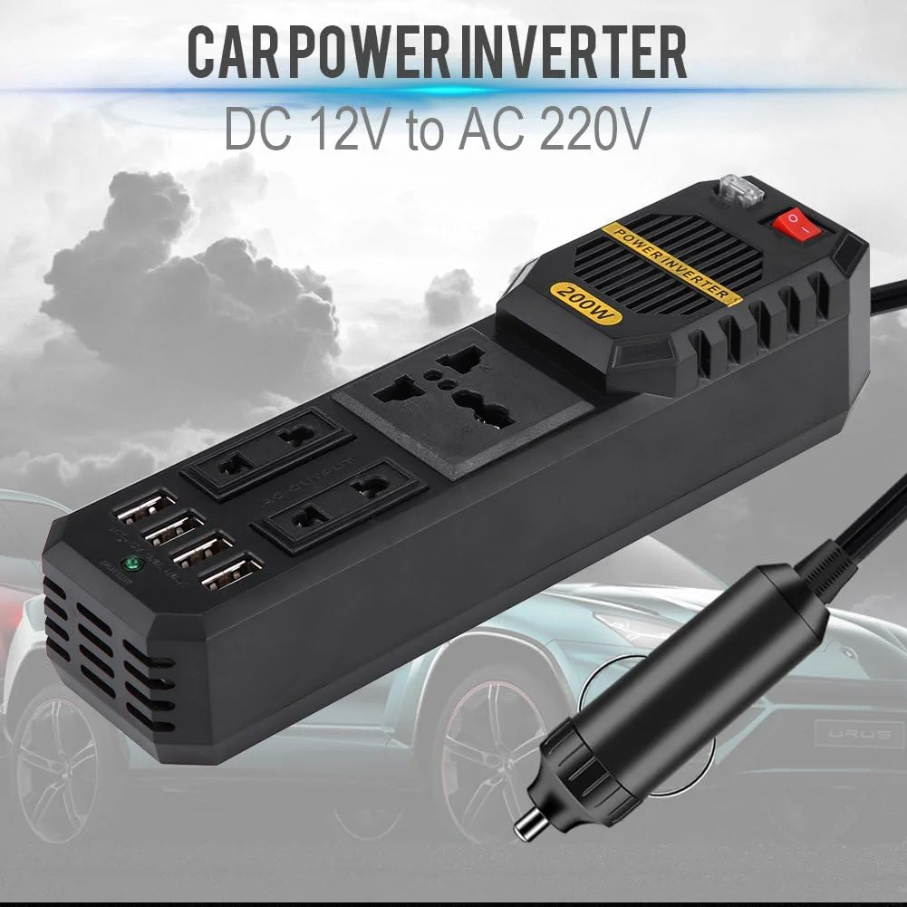اینورتر برق 200 وات Keenso، اینورتر برق خودرو DC 12V به AC 220V با 4 پورت USB فندکی اینورتر برق 200 وات Keenso، اینورتر برق خودرو DC 12V به AC 220V با 4 پورت USB فندکی