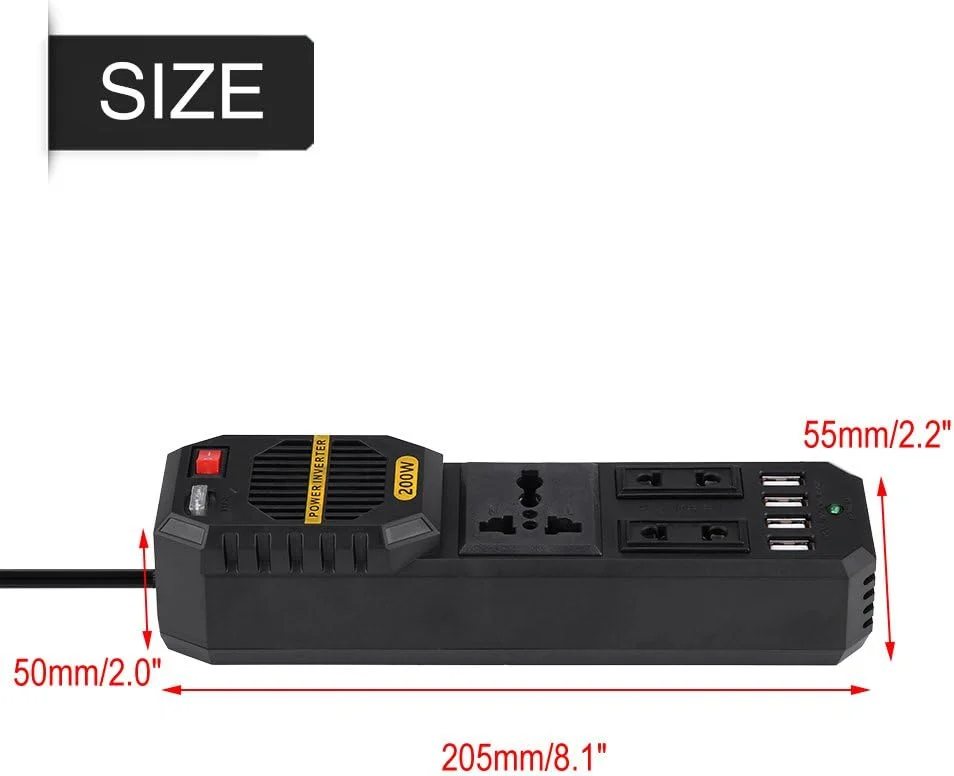 اینورتر برق 200 وات Keenso، اینورتر برق خودرو DC 12V به AC 220V با 4 پورت USB فندکی اینورتر برق 200 وات Keenso، اینورتر برق خودرو DC 12V به AC 220V با 4 پورت USB فندکی