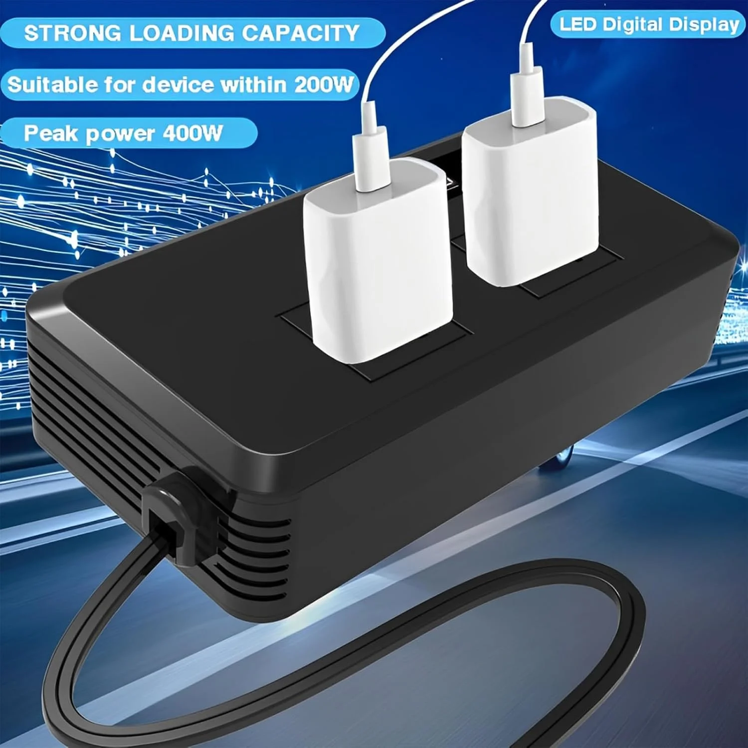 اینورتر برق خودرو 200 وات Gorgeskid - 12 ولت به 220 ولت، 2 خروجی AC، 2 پورت USB (2.4 آمپر هر کدام) و 2 پورت Type-C (25 وات هر کدام) - جمع و جور و قابل حمل برای خودروها، SUVها، کامیون ها و RVها اینورتر برق خودرو 200 وات Gorgeskid - 12 ولت به 220 ولت، 2 خروجی AC، 2 پورت USB (2.4 آمپر هر کدام) و 2 پورت Type-C (25 وات هر کدام) - جمع و جور و قابل حمل برای خودروها، SUVها، کامیون ها و RVها