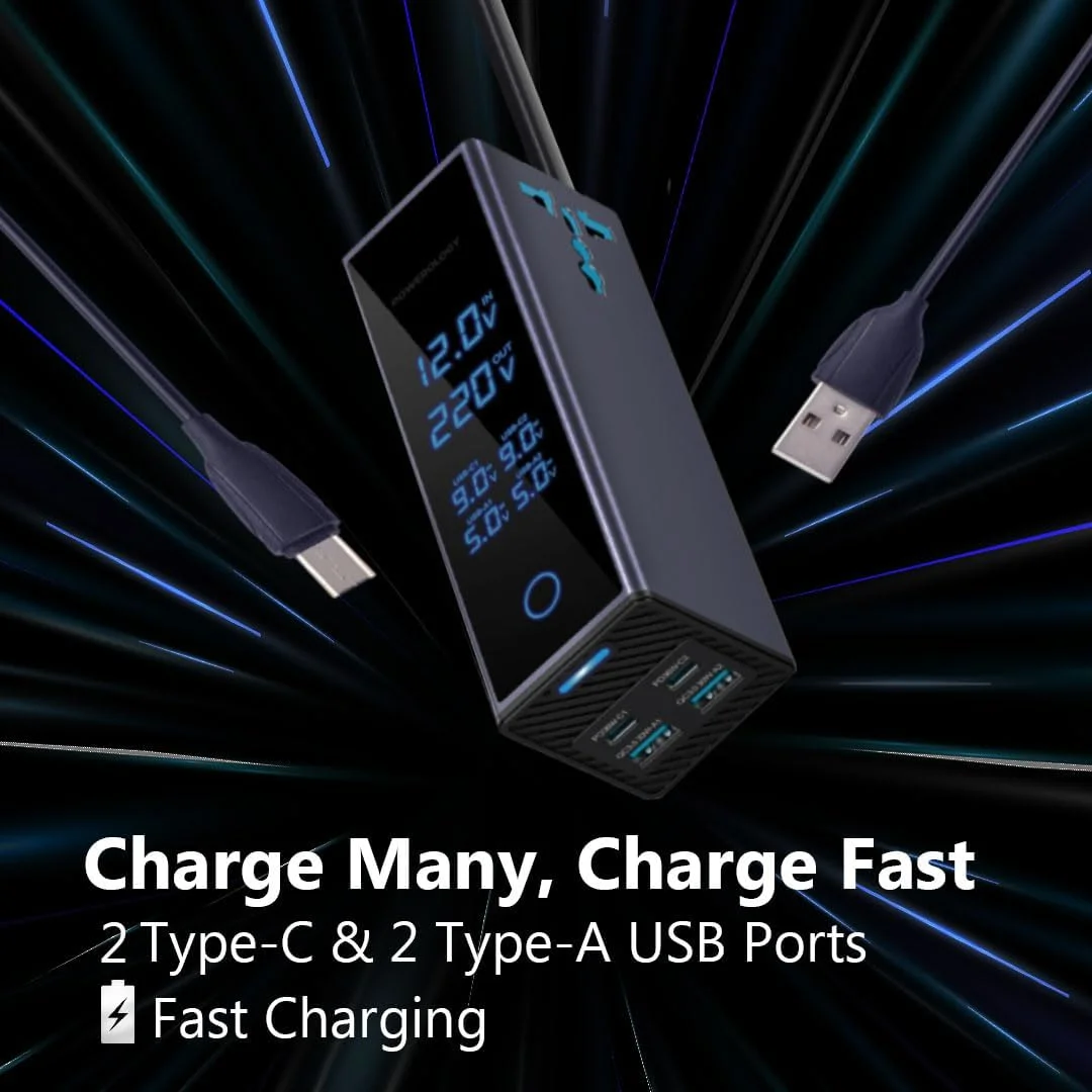 اینورتر برق خودرو پاورولوژی 300 وات، 2 پریز AC، دو پورت USB-C با توان 36 وات PD، دو پورت USB-A با توان 30 وات QC، نمایشگر ولتاژ، خروجی 220 ولت AC، طراحی جمع و جور، محافظت داخلی، مناسب برای SUV، خودرو، کامیون اینورتر برق خودرو پاورولوژی 300 وات، 2 پریز AC، دو پورت USB-C با توان 36 وات PD، دو پورت USB-A با توان 30 وات QC، نمایشگر ولتاژ، خروجی 220 ولت AC، طراحی جمع و جور، محافظت داخلی، مناسب برای SUV، خودرو، کامیون