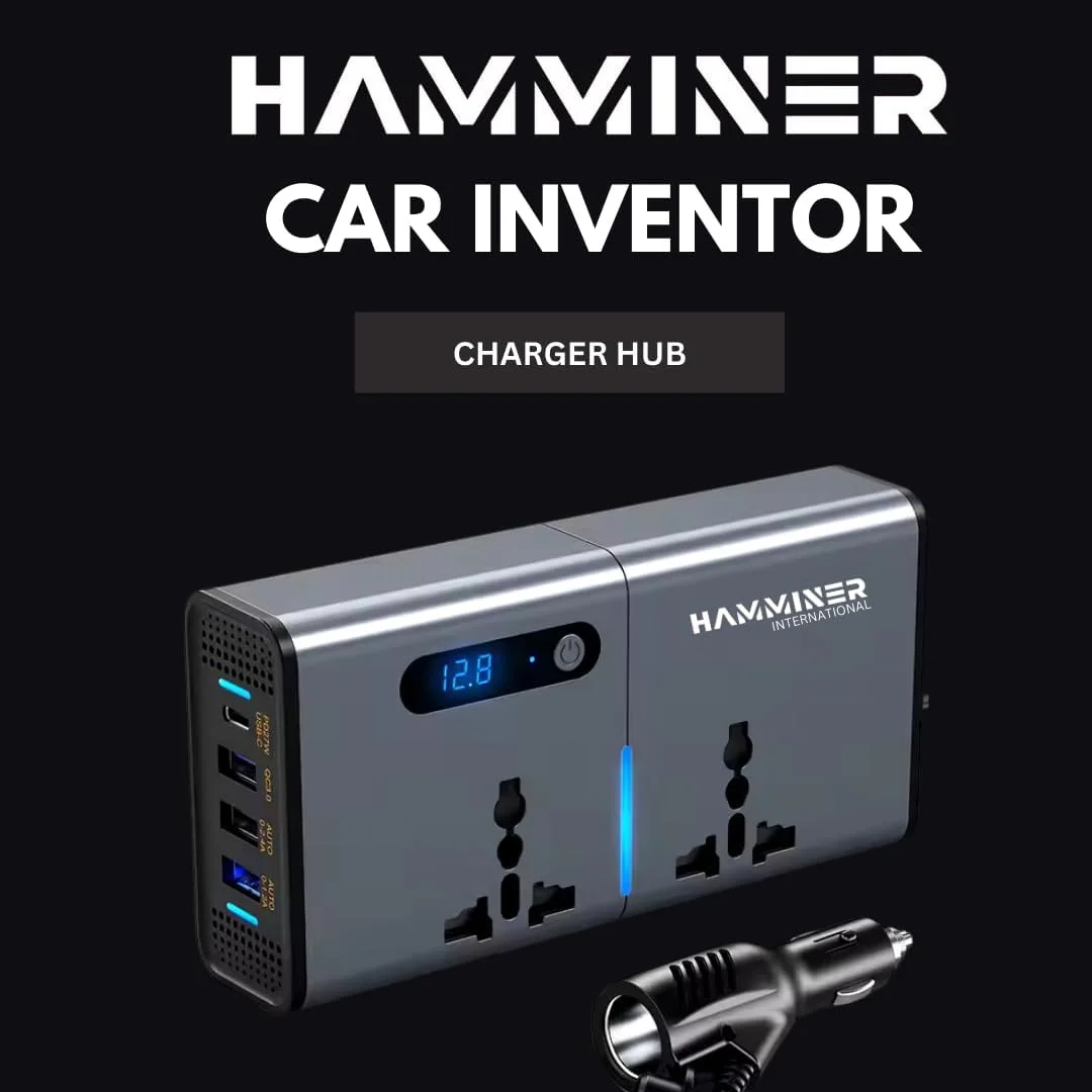 اینورتر برق خودرو 200 واتی HAMMINER™، مبدل DC 12V به AC 220V با 3 پورت USB و 1 پورت Type-C، آداپتور شارژر با دوشاخه فندکی خودرو، دارای کلید و صفحه نمایش LED جریان، مناسب برای خودروهای سواری، شاسی بلند و کامیون اینورتر برق خودرو 200 واتی HAMMINER™، مبدل DC 12V به AC 220V با 3 پورت USB و 1 پورت Type-C، آداپتور شارژر با دوشاخه فندکی خودرو، دارای کلید و صفحه نمایش LED جریان، مناسب برای خودروهای سواری، شاسی بلند و کامیون