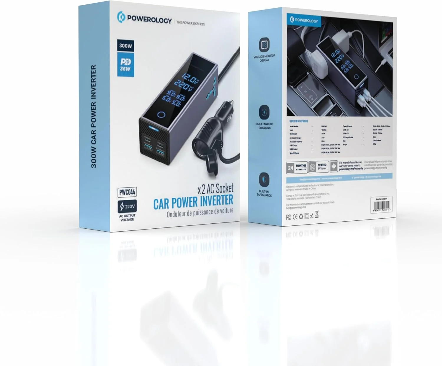 اینورتر برق خودرو پاورولوژی 300 وات، 2 پریز AC، دو پورت USB-C با توان 36 وات PD، دو پورت USB-A با توان 30 وات QC، نمایشگر ولتاژ، خروجی 220 ولت AC، طراحی جمع و جور، محافظت داخلی، مناسب برای SUV، خودرو، کامیون اینورتر برق خودرو پاورولوژی 300 وات، 2 پریز AC، دو پورت USB-C با توان 36 وات PD، دو پورت USB-A با توان 30 وات QC، نمایشگر ولتاژ، خروجی 220 ولت AC، طراحی جمع و جور، محافظت داخلی، مناسب برای SUV، خودرو، کامیون