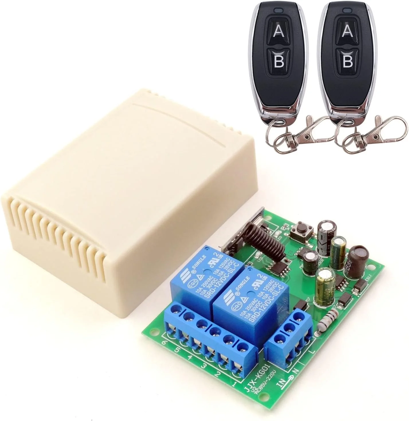 کلید ریموت کنترل بی سیم KASTWAVE، گیرنده رله RF 433 مگاهرتز 2 کانال با 2 فرستنده، کیت سوئیچ روشن/خاموش بی سیم، برای درب گاراژ، موتور پرده برقی، چراغ، سوئیچ کنترل رادیویی DIY