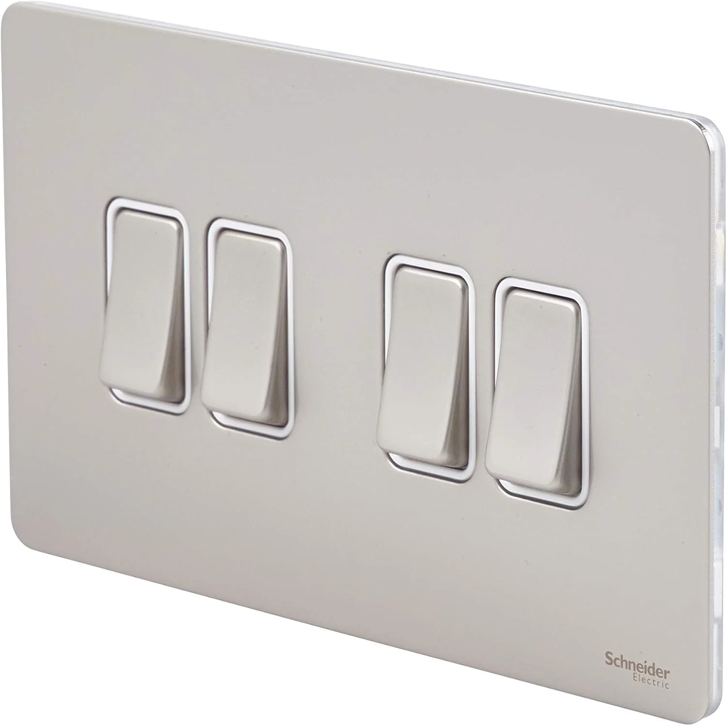 کلید دو طرفه 4 پل Schneider Electric Ultimate، نیکل مرواریدی، صفحه تخت بدون پیچ Ultimate - کلید صفحه راکر - 4 پل - نیکل مرواریدی، GU1442WPN