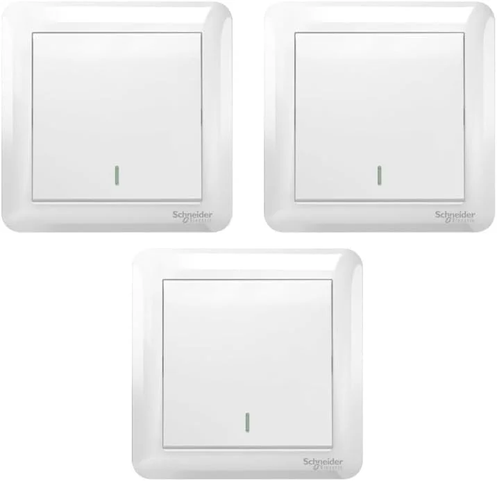 کلید میانی یک پل Schneider Electric A3G31B3AWEG11 مدل Affle Plus، 10 آمپر، 250 ولت، سفید، بسته 3 عددی