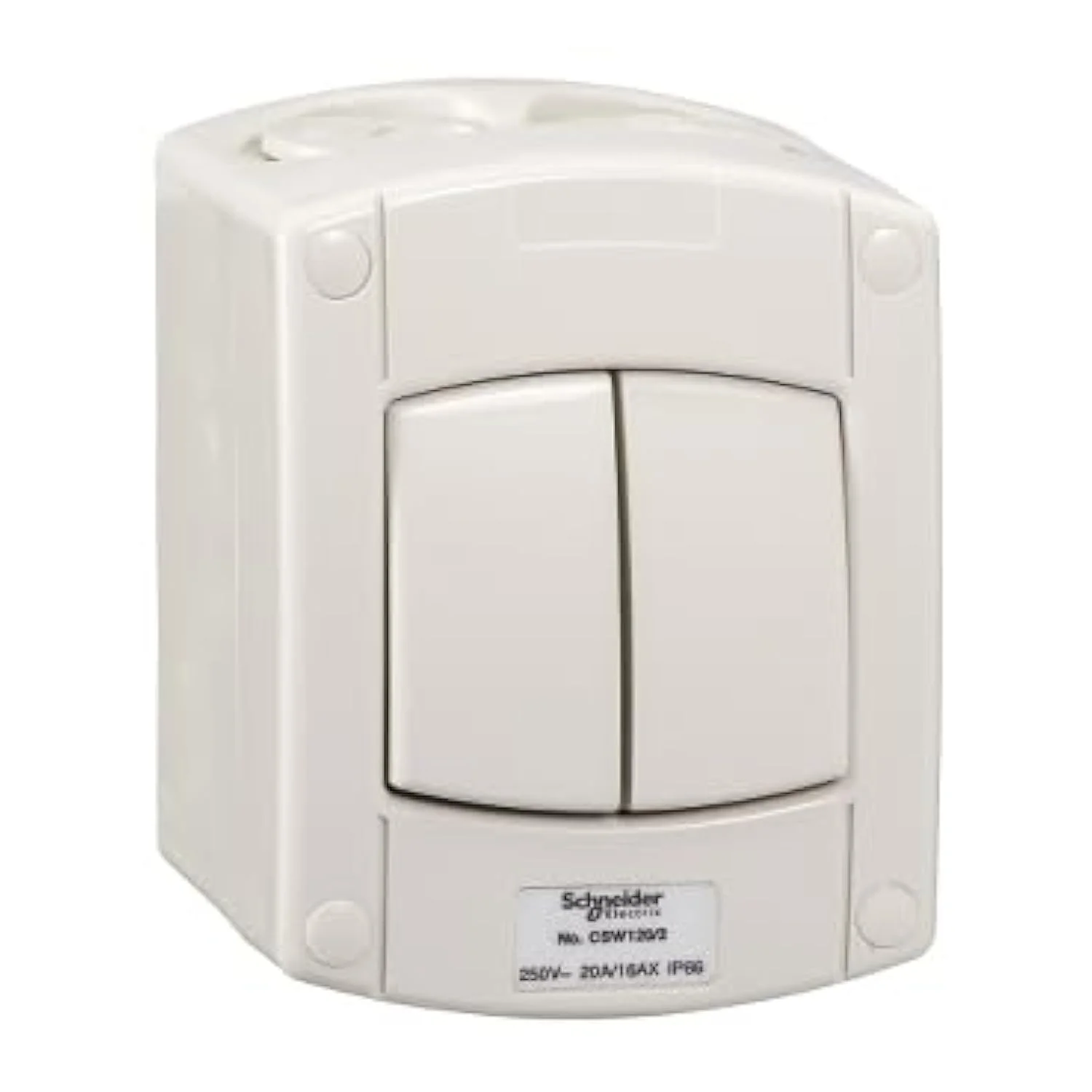 کلید دو پل دو طرفه روکار 20 آمپر/16AX 250 ولت اشنایدر الکتریک IP66 - مدل CSW120/2