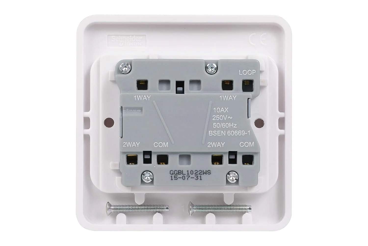 کلید دو پل Schneider Electric Lisse، سری Lisse - کلید راکر پهن - دو پل دو طرفه - 10AX - سفید، GGBL1022WS